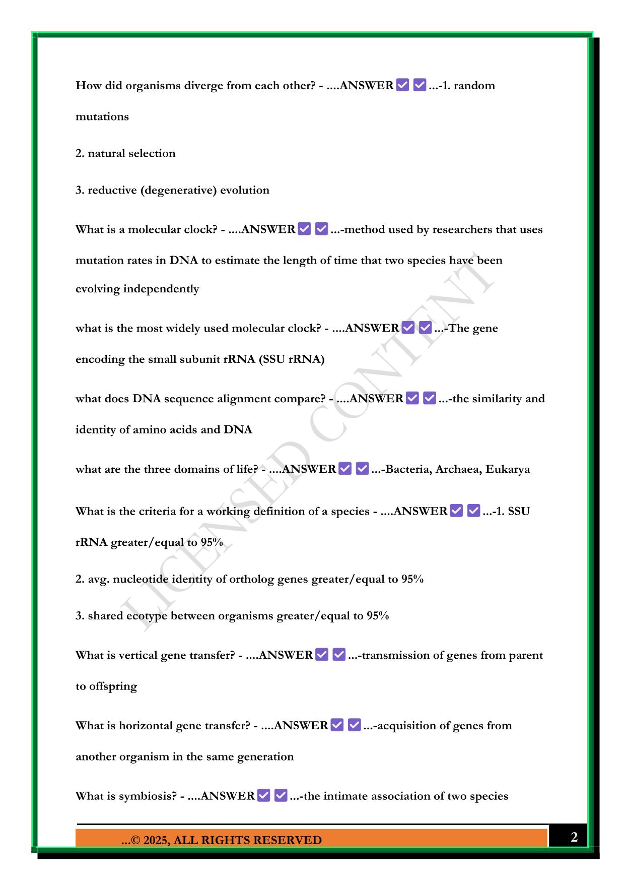 MBIO 3401 EXAM 3 2025 QUESTIONS AND ANSWERS