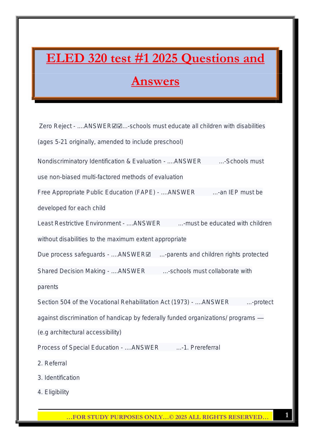 ELED 320 test #1 2025 Questions and Answers