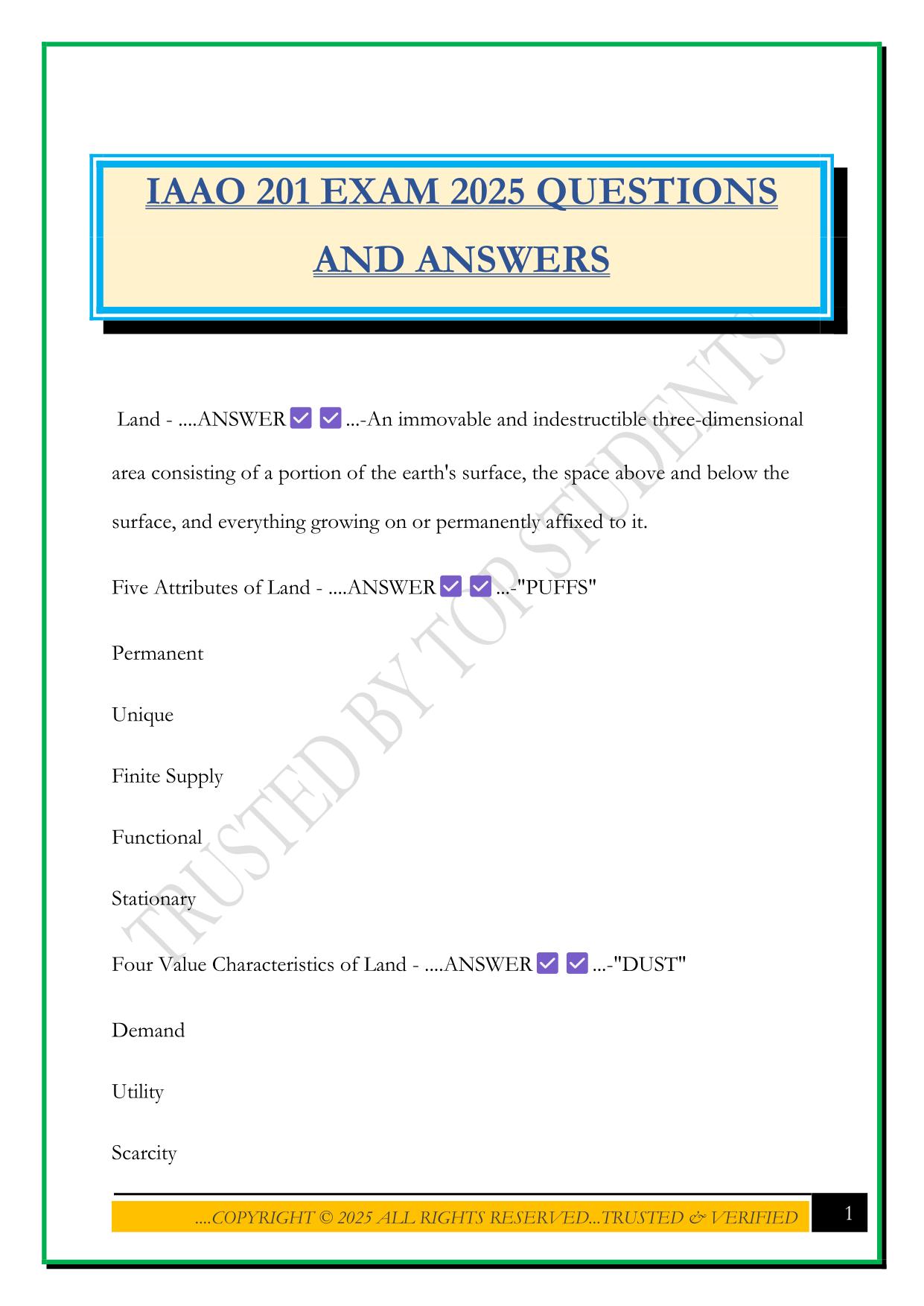 IAAO 201 EXAM 2025 QUESTIONS AND ANSWERS