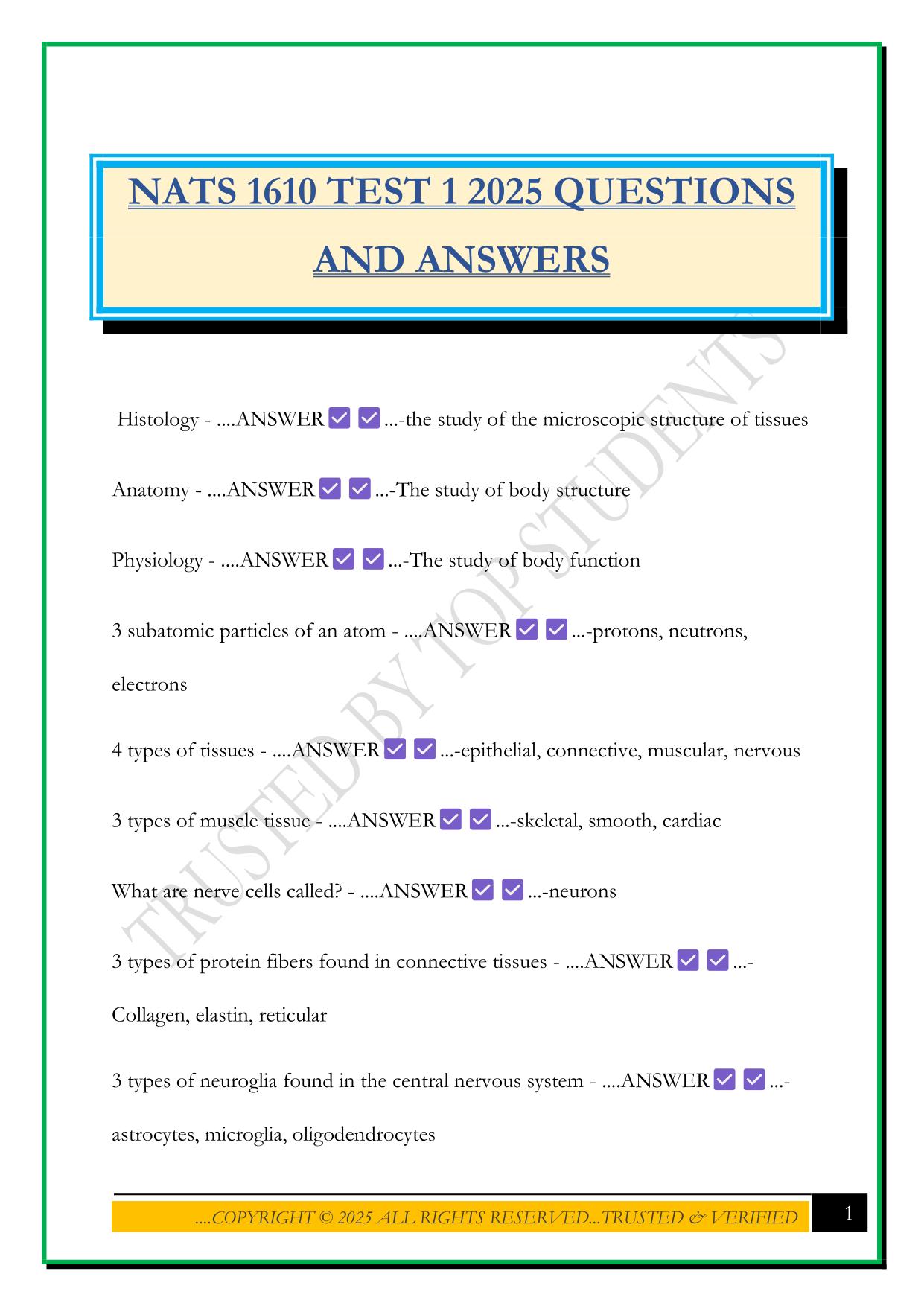 NATS 1610 TEST 1 2025 QUESTIONS AND ANSWERS