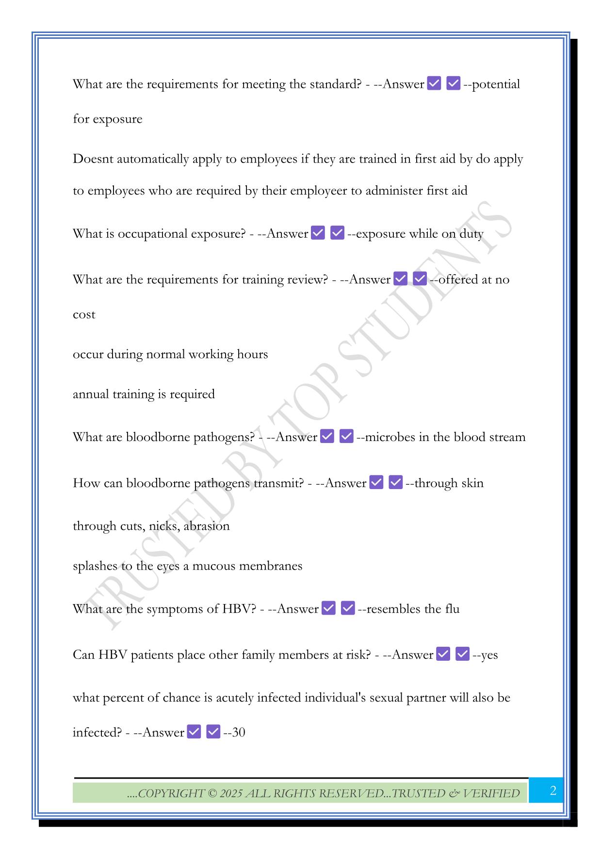 Bloodborne Pathogens Exam 2025 Questions and Answers