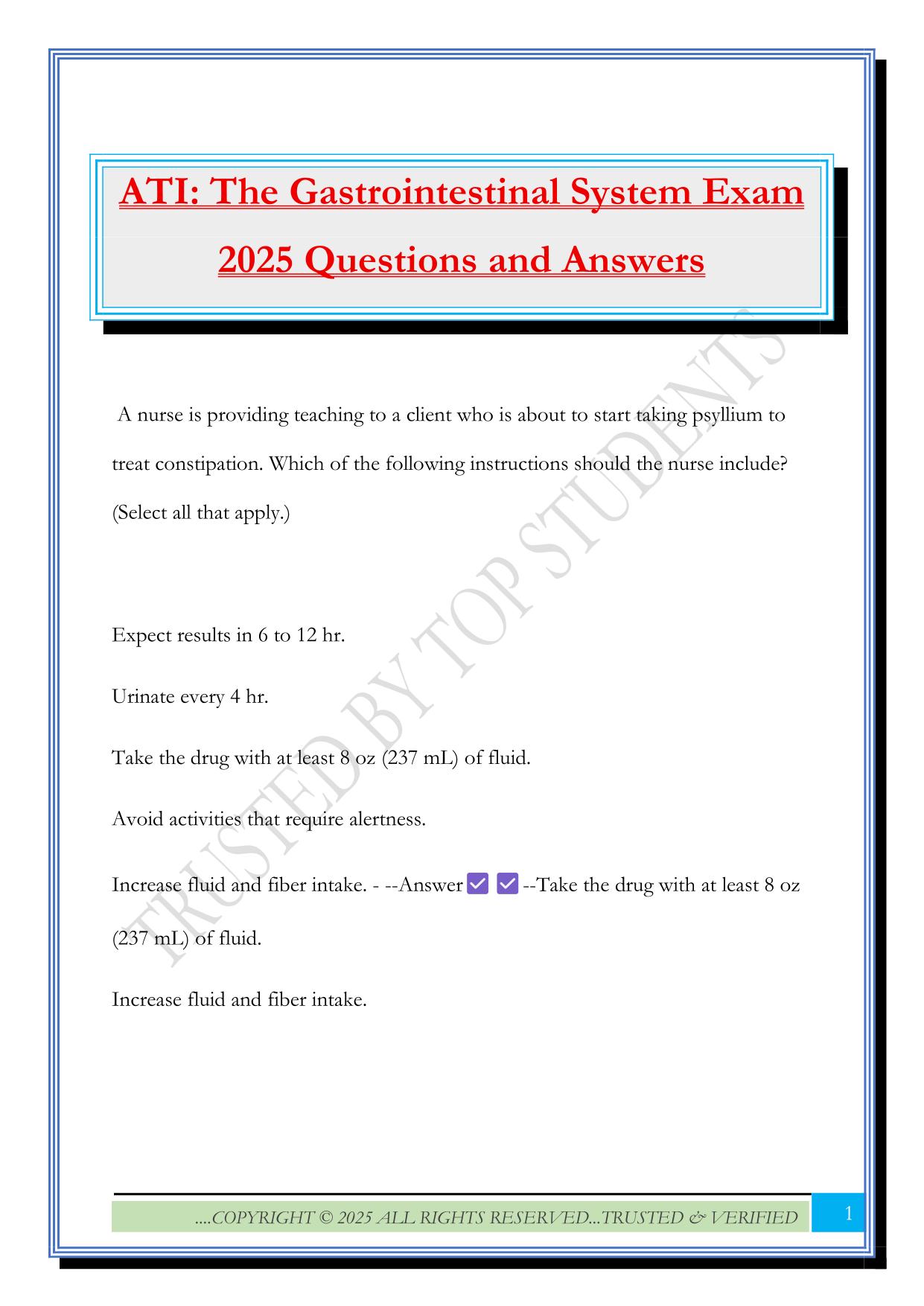 ATI: The Gastrointestinal System Exam 2025 Questions and Answers
