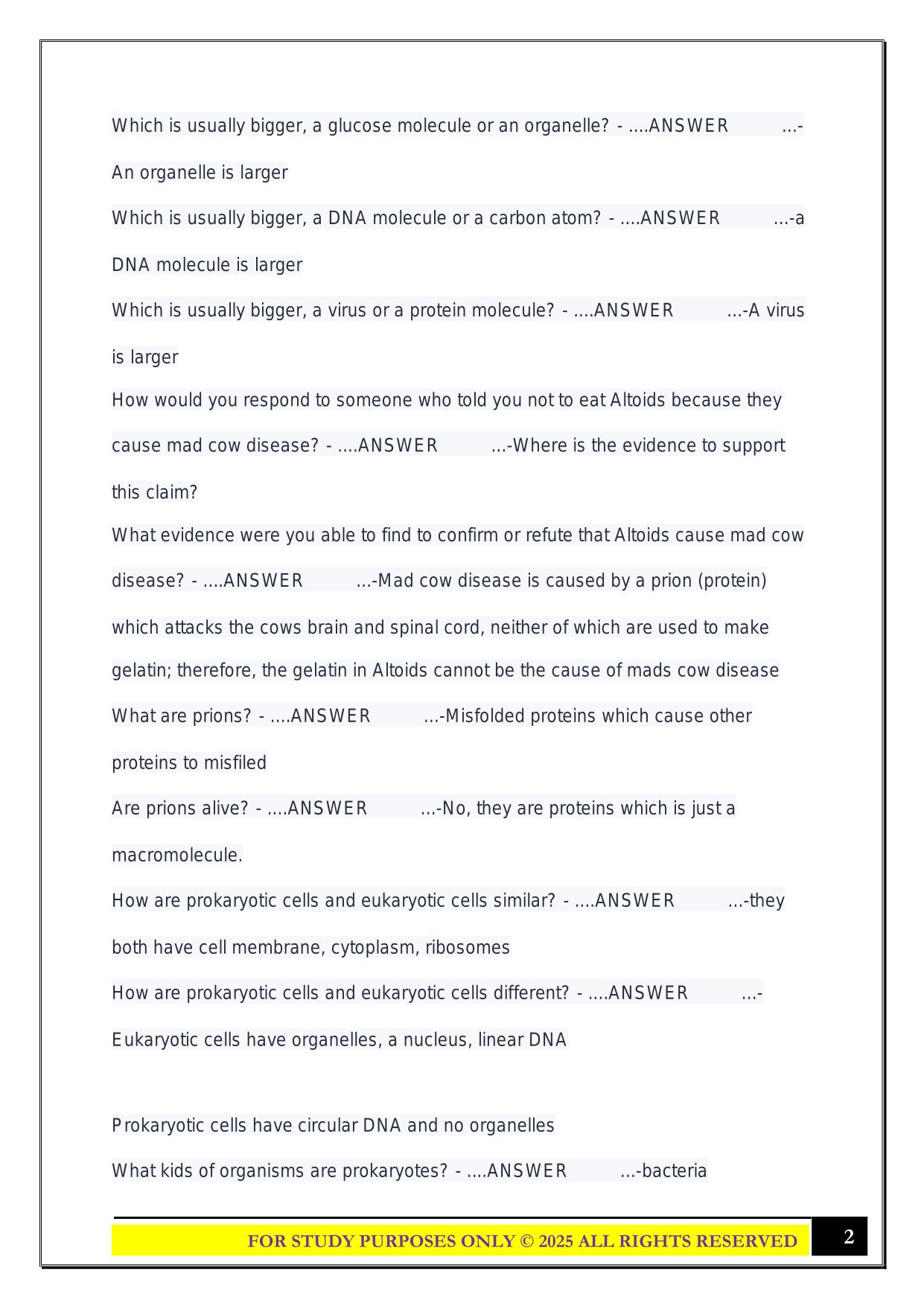 Bio 230 EXAM #1 SFSU 2025 QUESTIONS AND ANSWERS