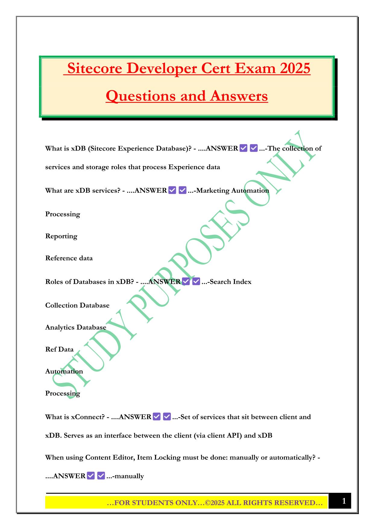 Sitecore Developer Cert Exam 2025 Questions and Answers