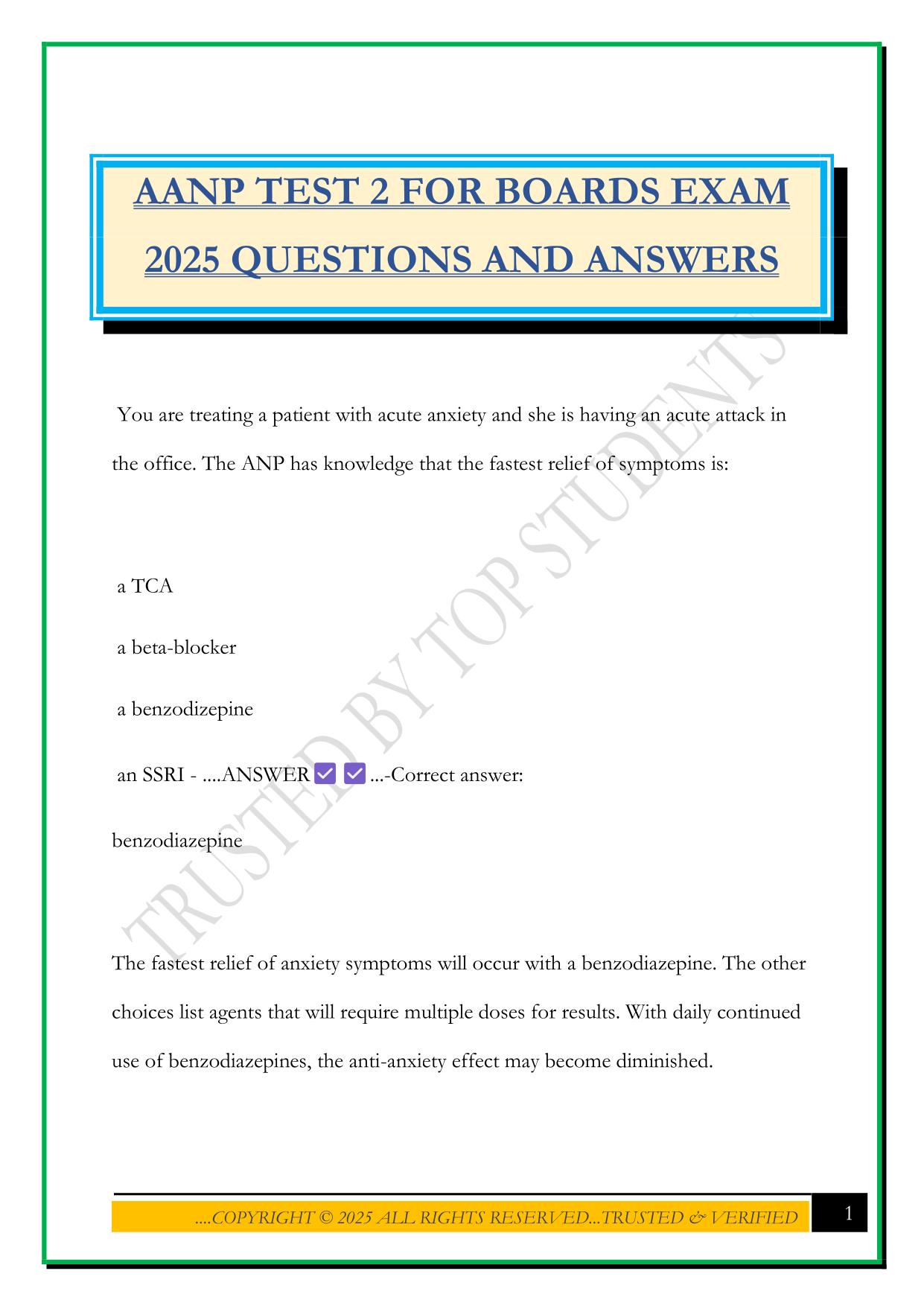 AANP TEST 2 FOR BOARDS EXAM 2025 QUESTIONS AND ANSWERS