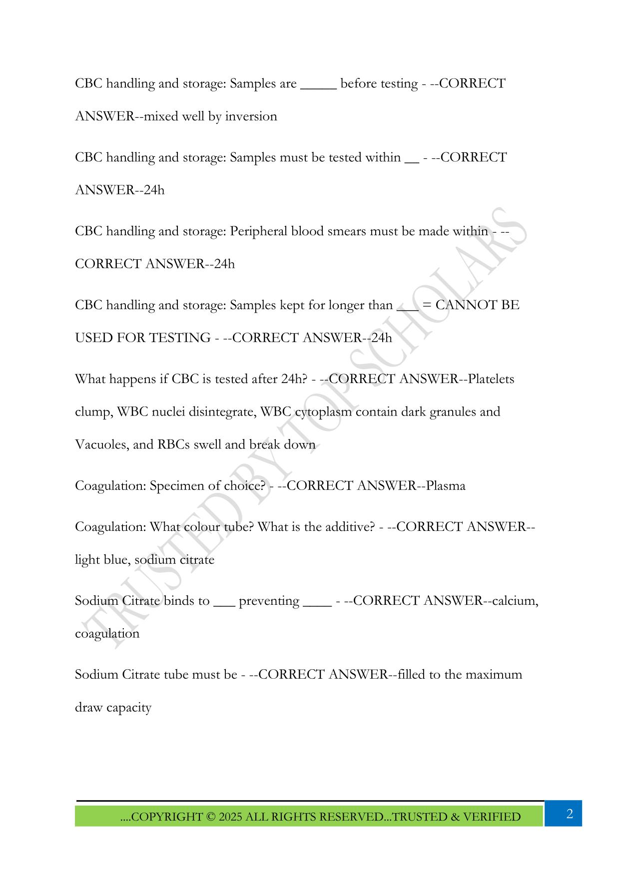 MLPAO Test Prep ~ Hematology Exam 2025 Questions and Answers