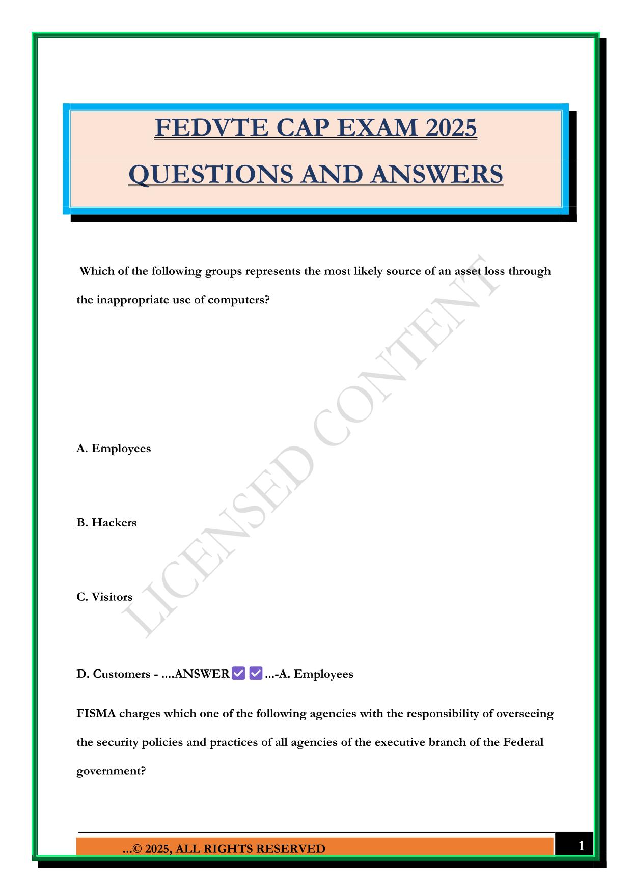 FEDVTE CAP EXAM 2025 QUESTIONS AND ANSWERS