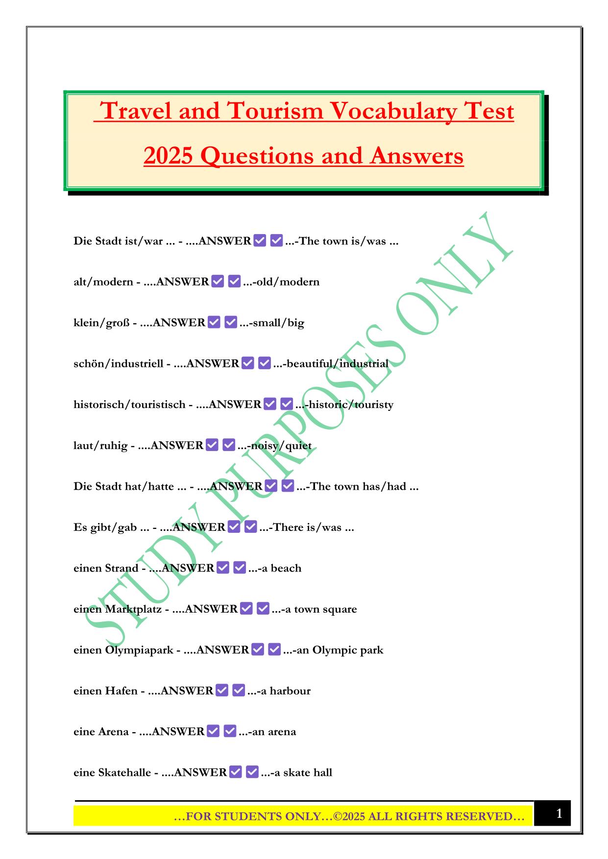 Travel and Tourism Bundled Exams 2025/2026 |Questions and Answers |100% Pass