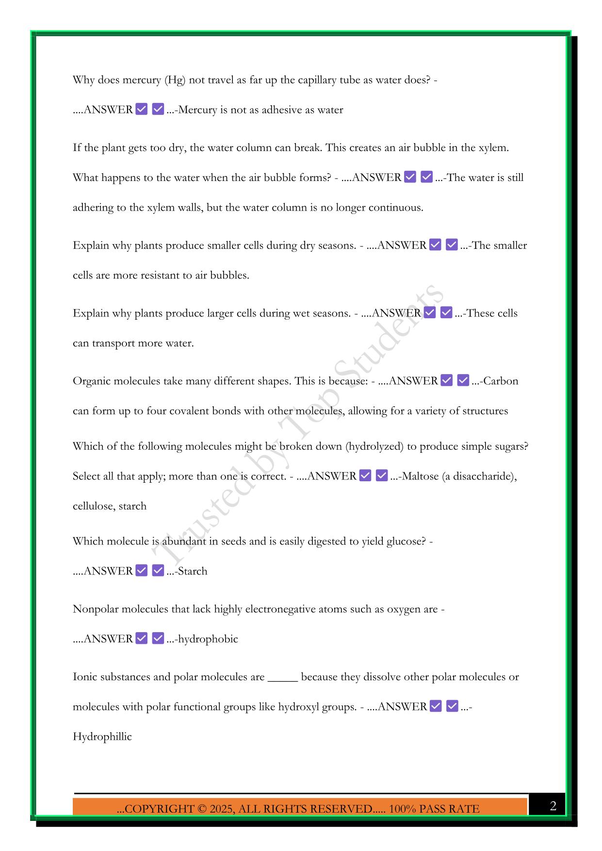 WGU C190 INTRO TO BIO - PERSONAL PRACTICE QUESTIONS 2025 WITH ANSWERS
