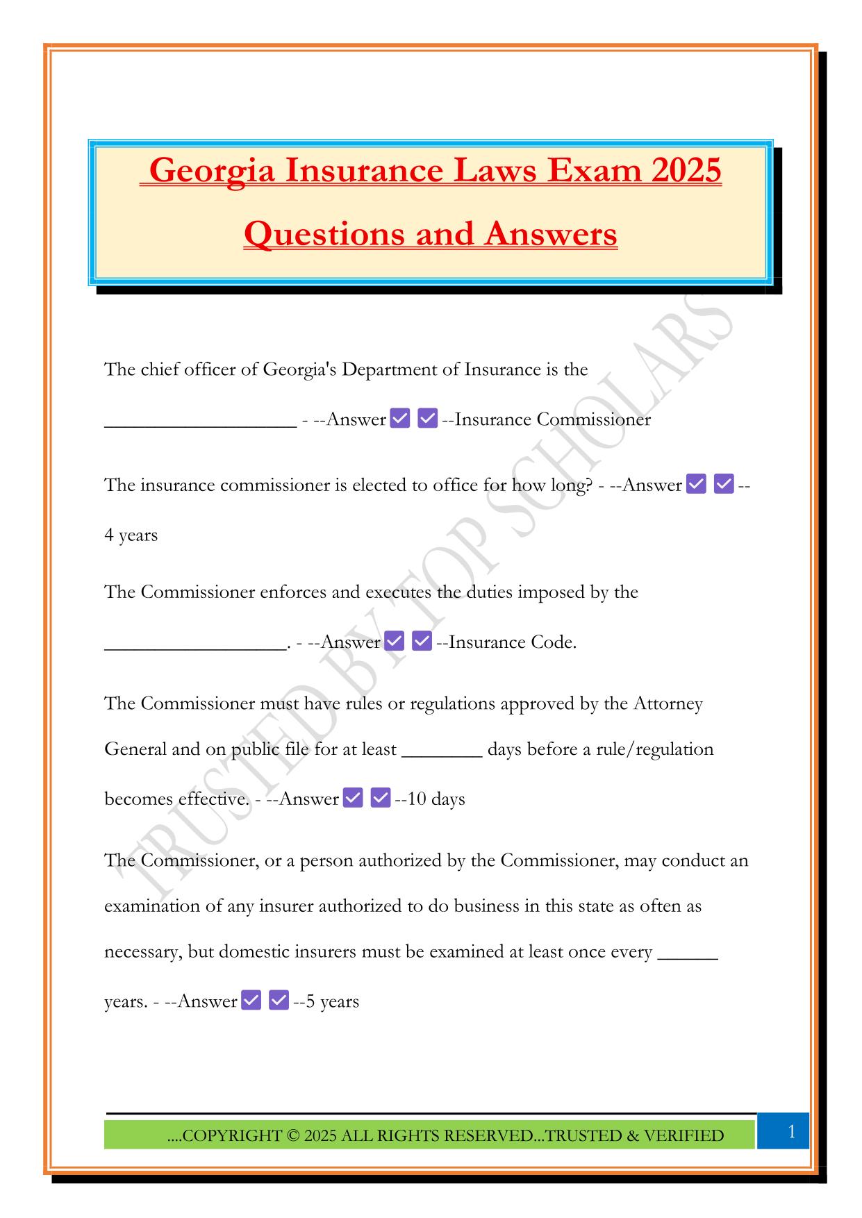 Georgia Insurance Laws Exam 2025 Questions and Answers