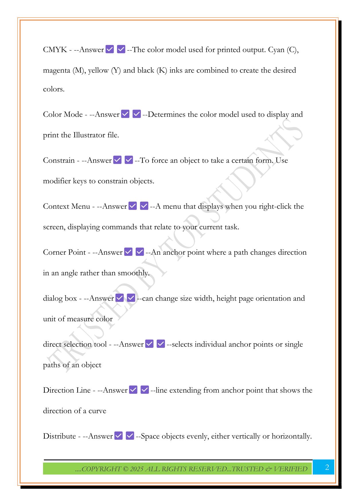 Adobe Illustrator Terms Exam 2025 Questions and Answers