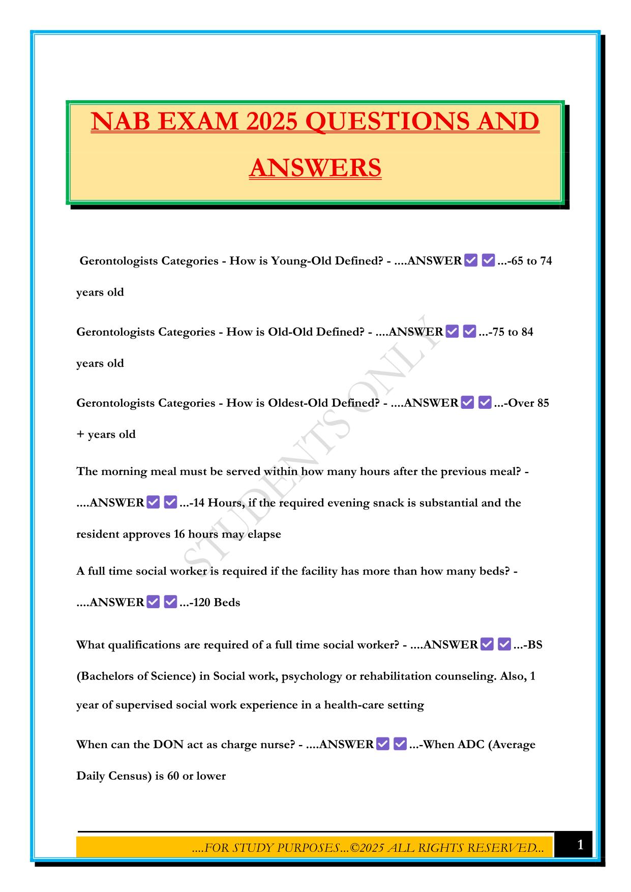 NAB EXAM 2025 QUESTIONS AND ANSWERS