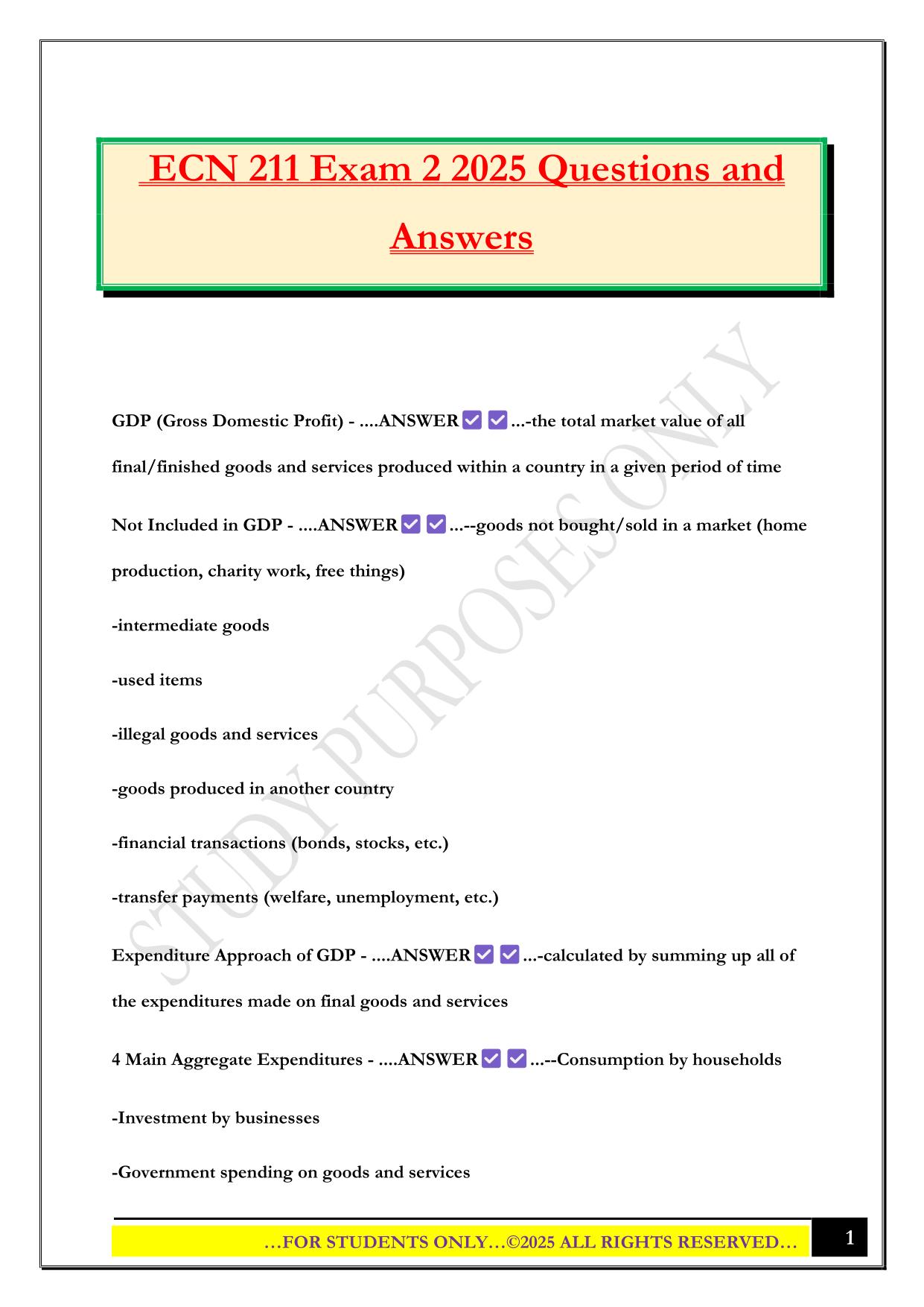 ECN 211 Exam 2 2025 Questions and Answers
