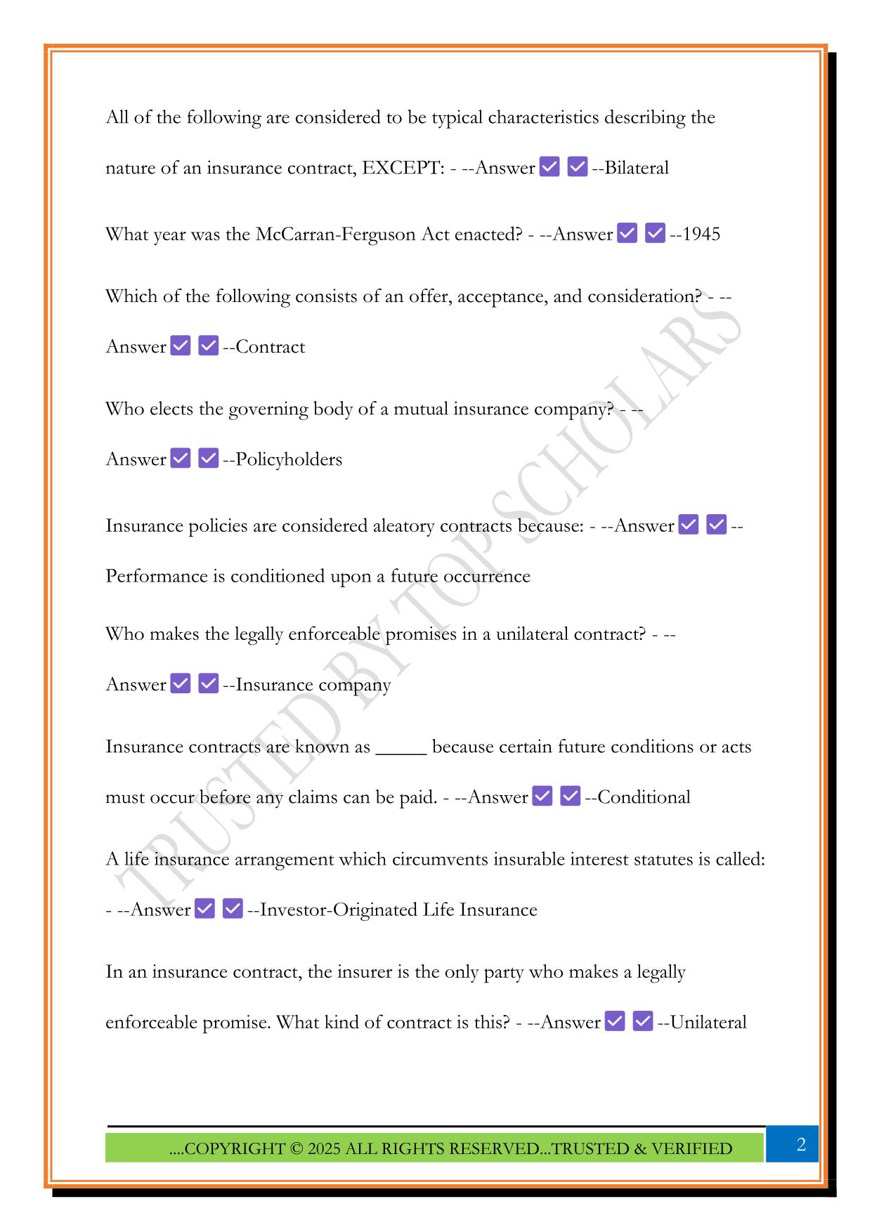 WV State Life Insurance Exam 2025 Questions and Answers