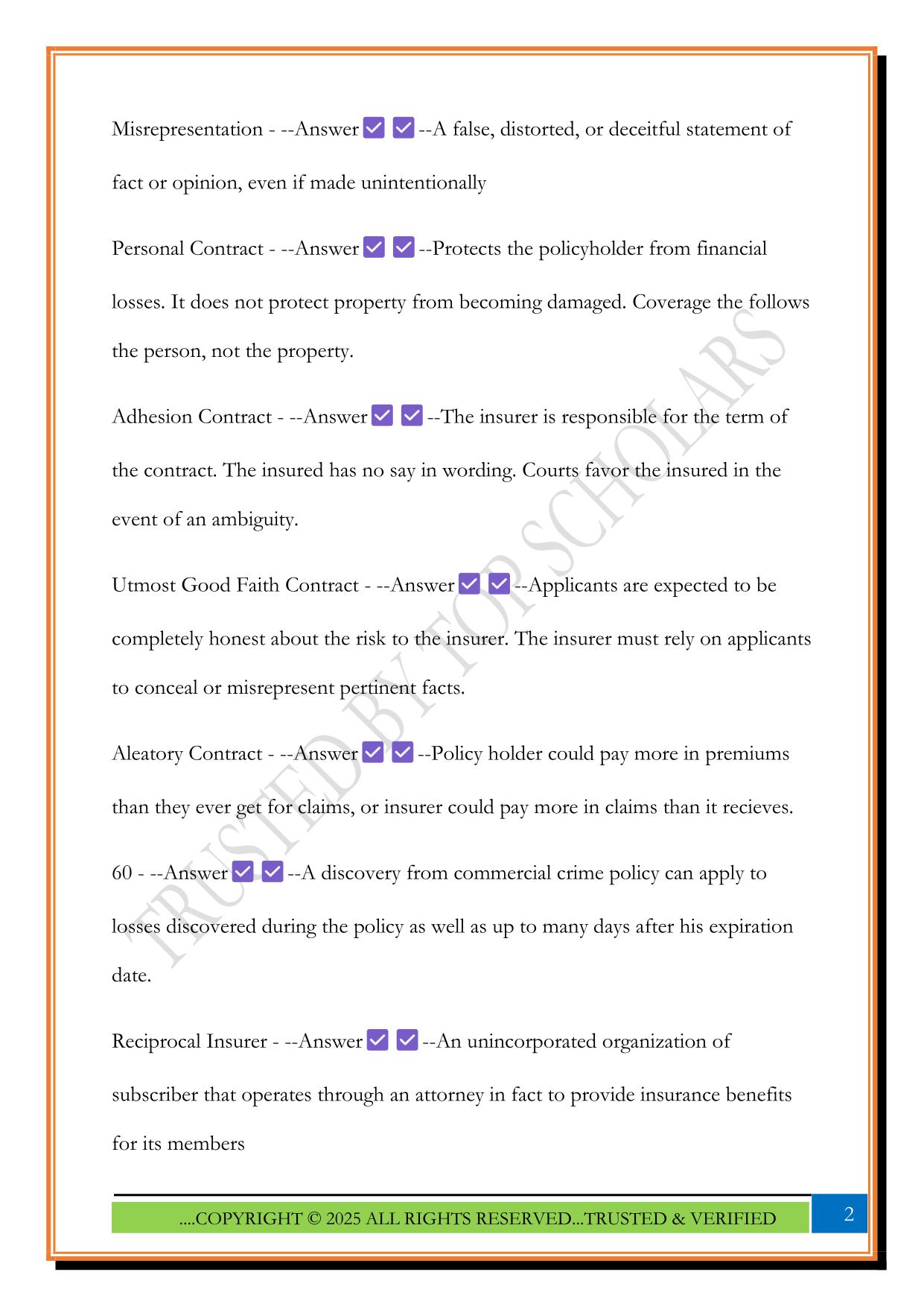 GA Insurance Adjuster Course Exam 2025 Questions and Answers