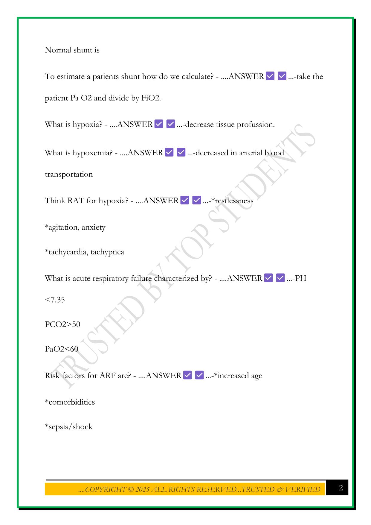N244 RESPIRATORY EXAM 2025 QUESTIONS AND ANSWERS