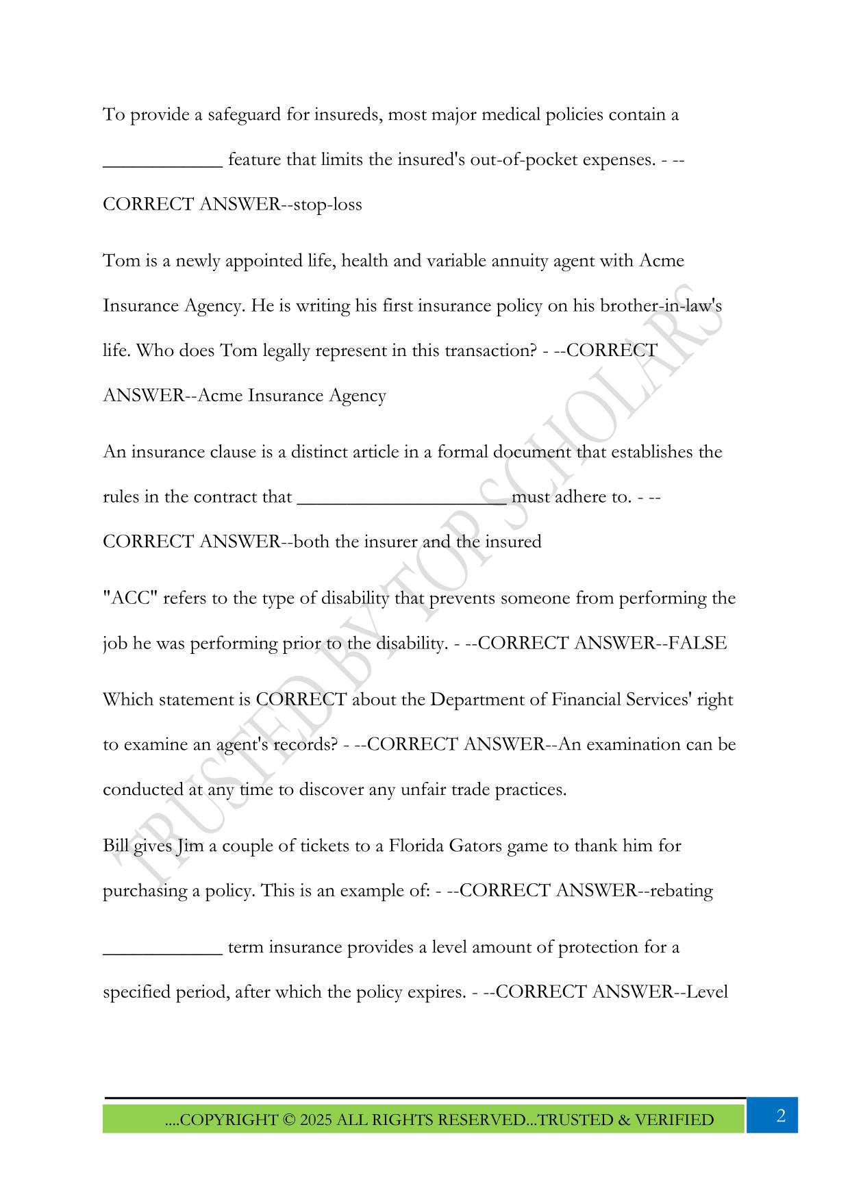 Florida 2-15 Insurance License Exam 2025 Questions and Answers