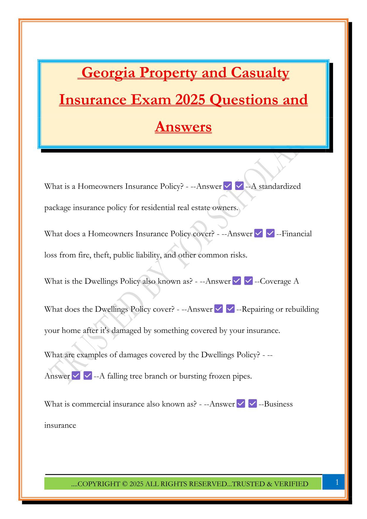 Georgia Property and Casualty Insurance Exam 2025 Questions and Answers