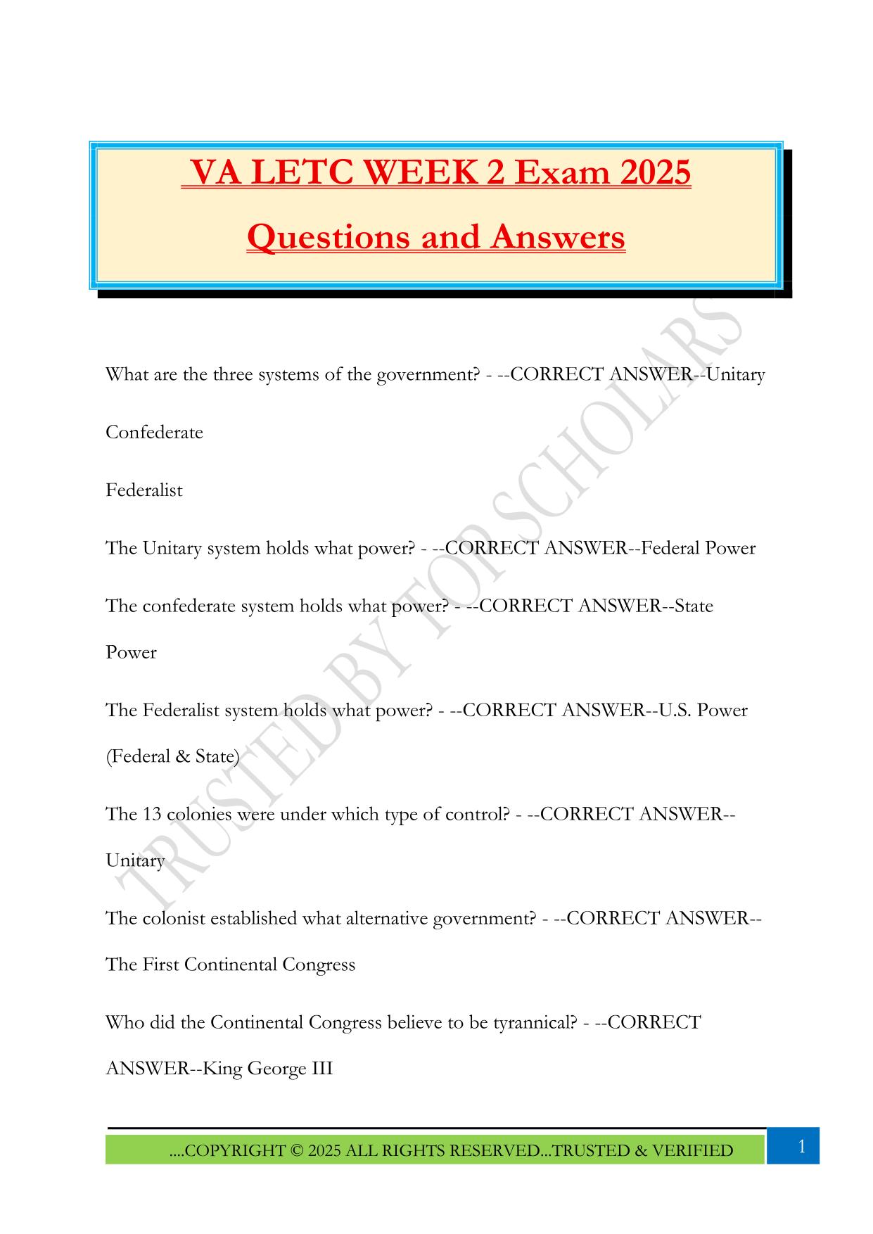 VA LETC WEEK 2 Exam 2025 Questions and Answers