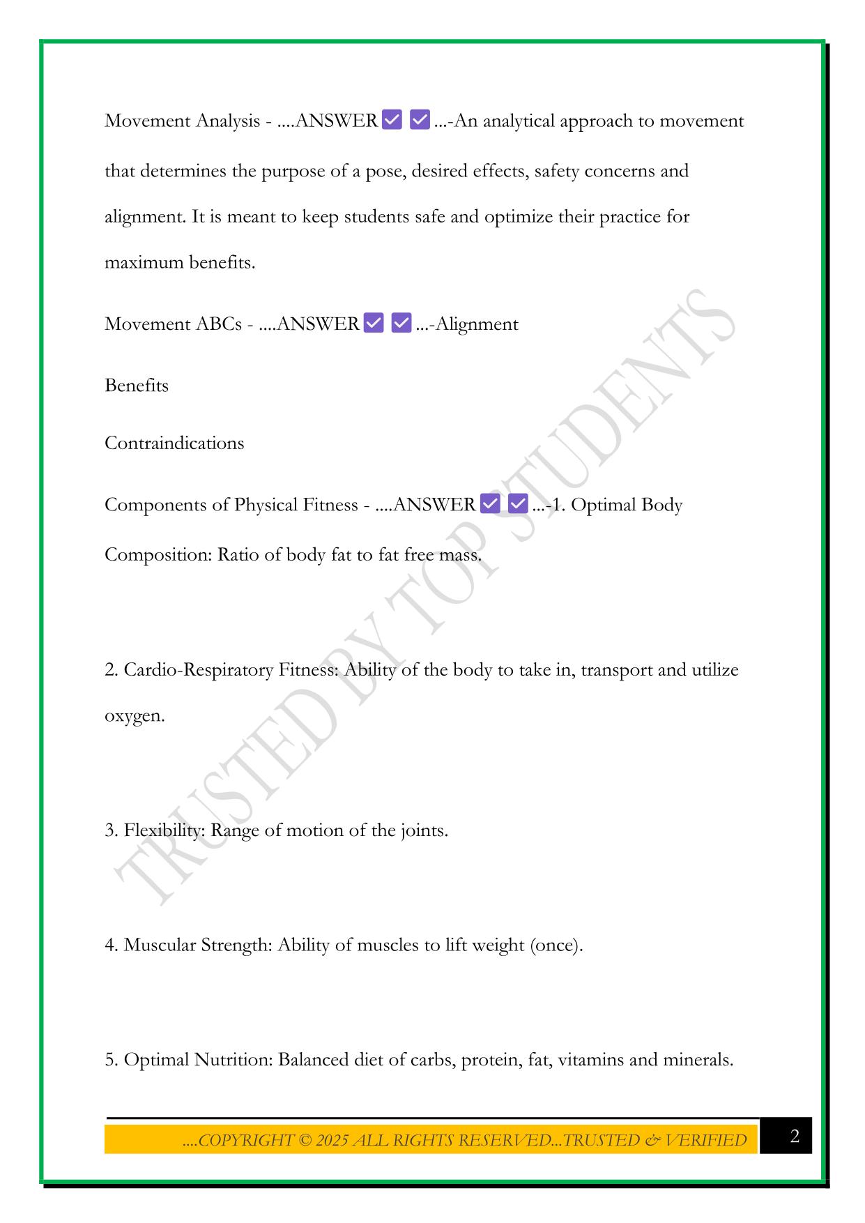 YOGA TEACHER TRAINING - 200 HOUR EXAM 2025 QUESTIONS AND ANSWERS