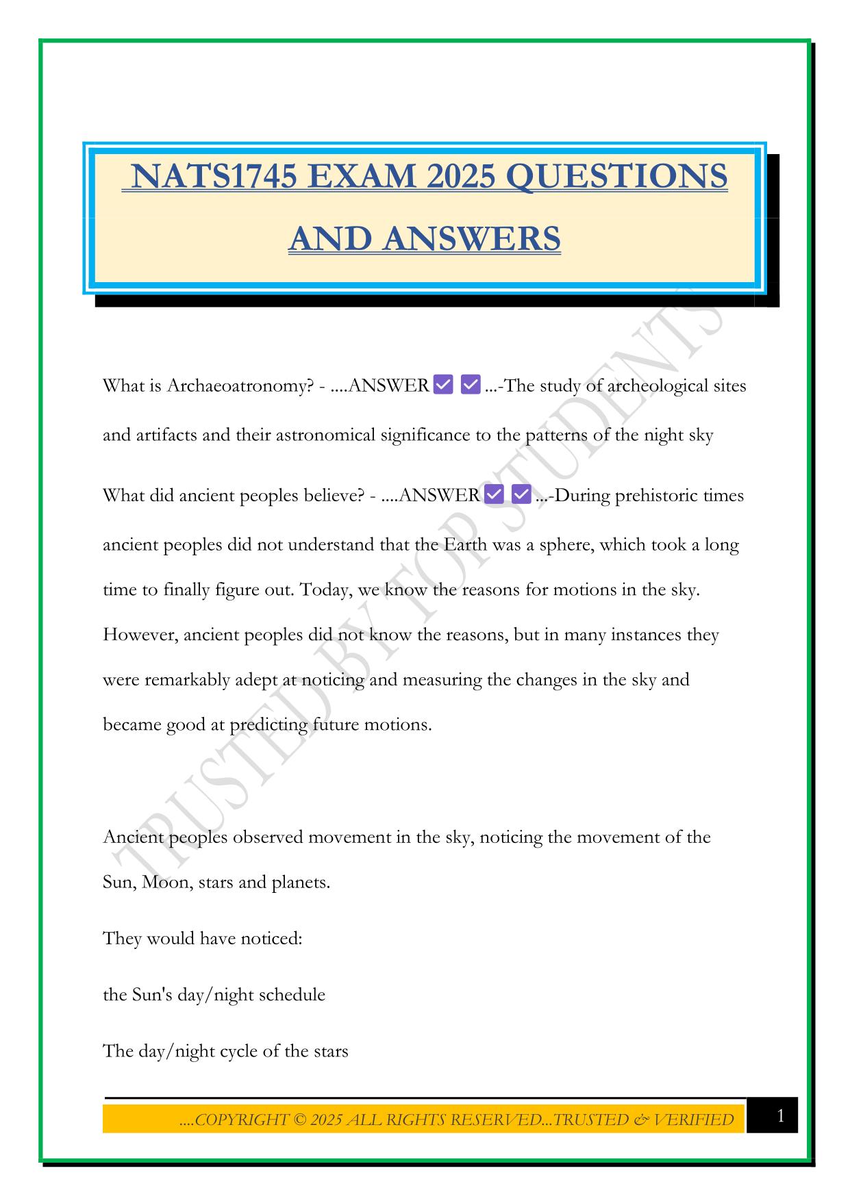 NATS1745 EXAM 2025 QUESTIONS AND ANSWERS