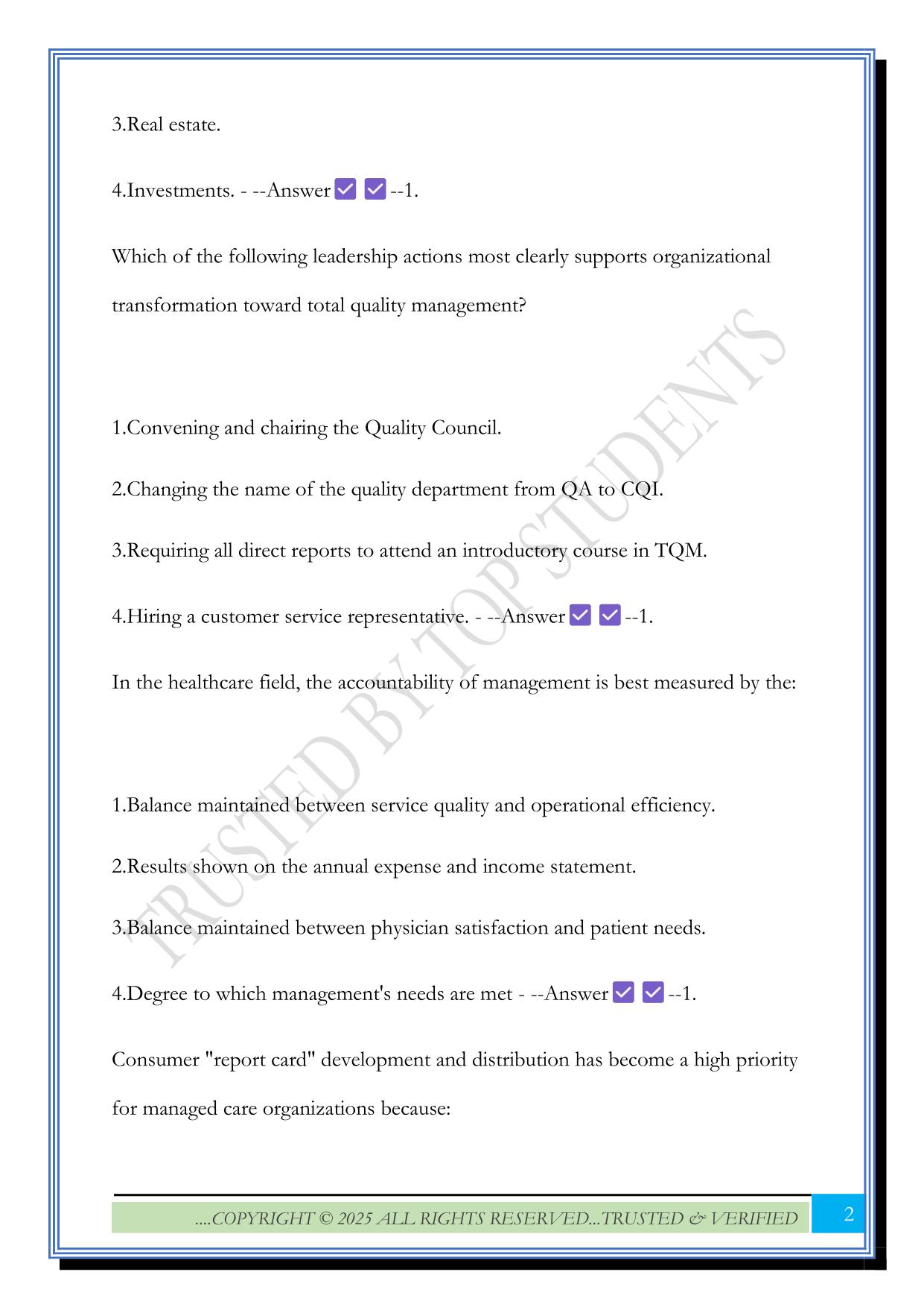 Past Questions From ACHE's Board of Governors Exam 2025 Questions and Answers