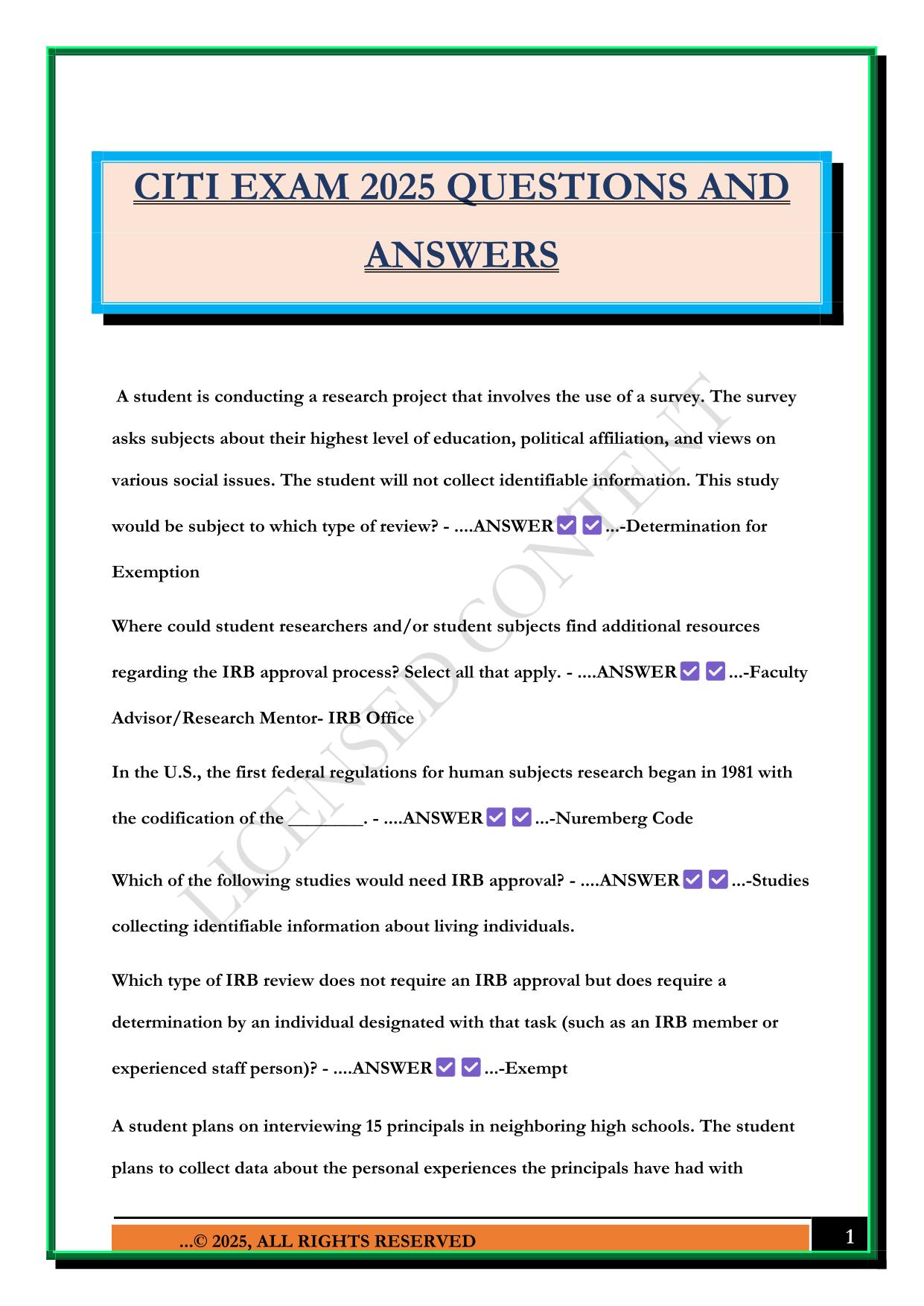 CITI Bundled Exams 2025/2026 |Questions and Answers |100% Pass