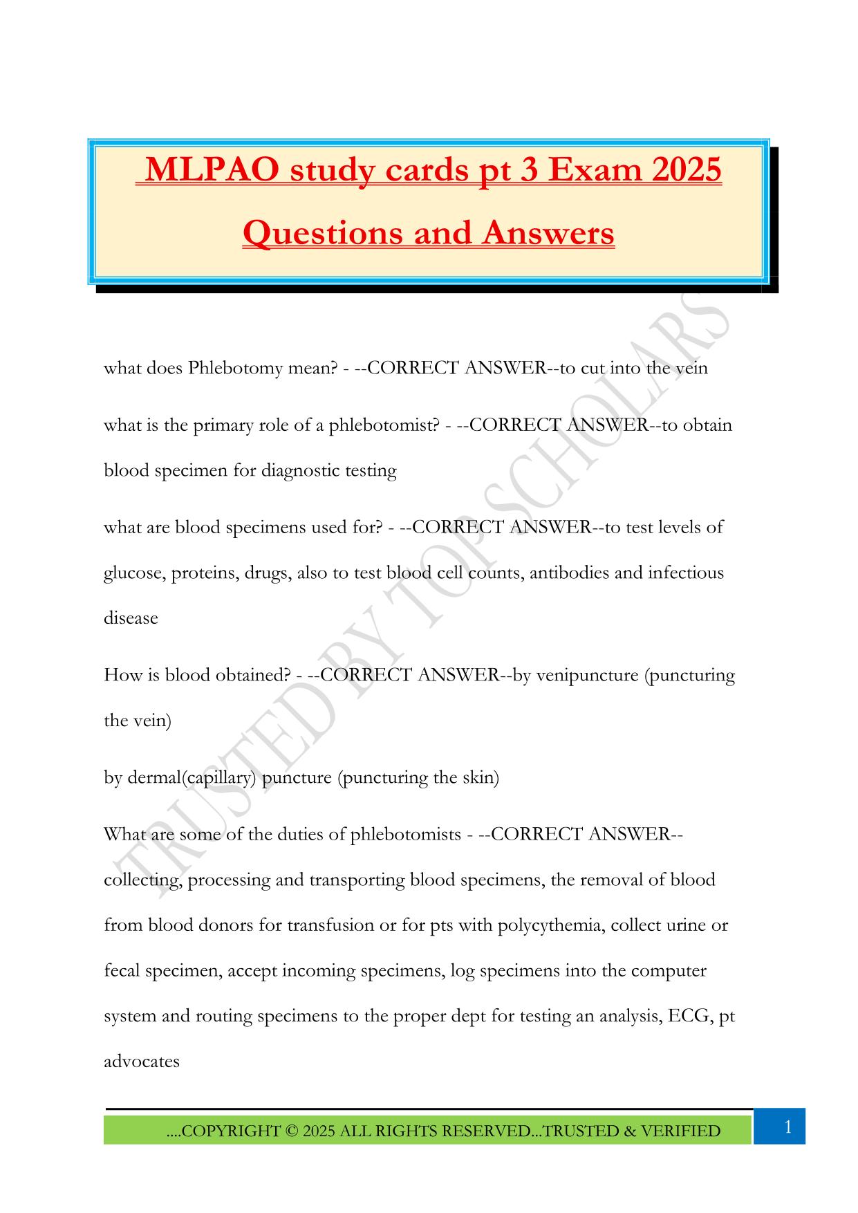 MLPAO study cards pt 3 Exam 2025 Questions and Answers