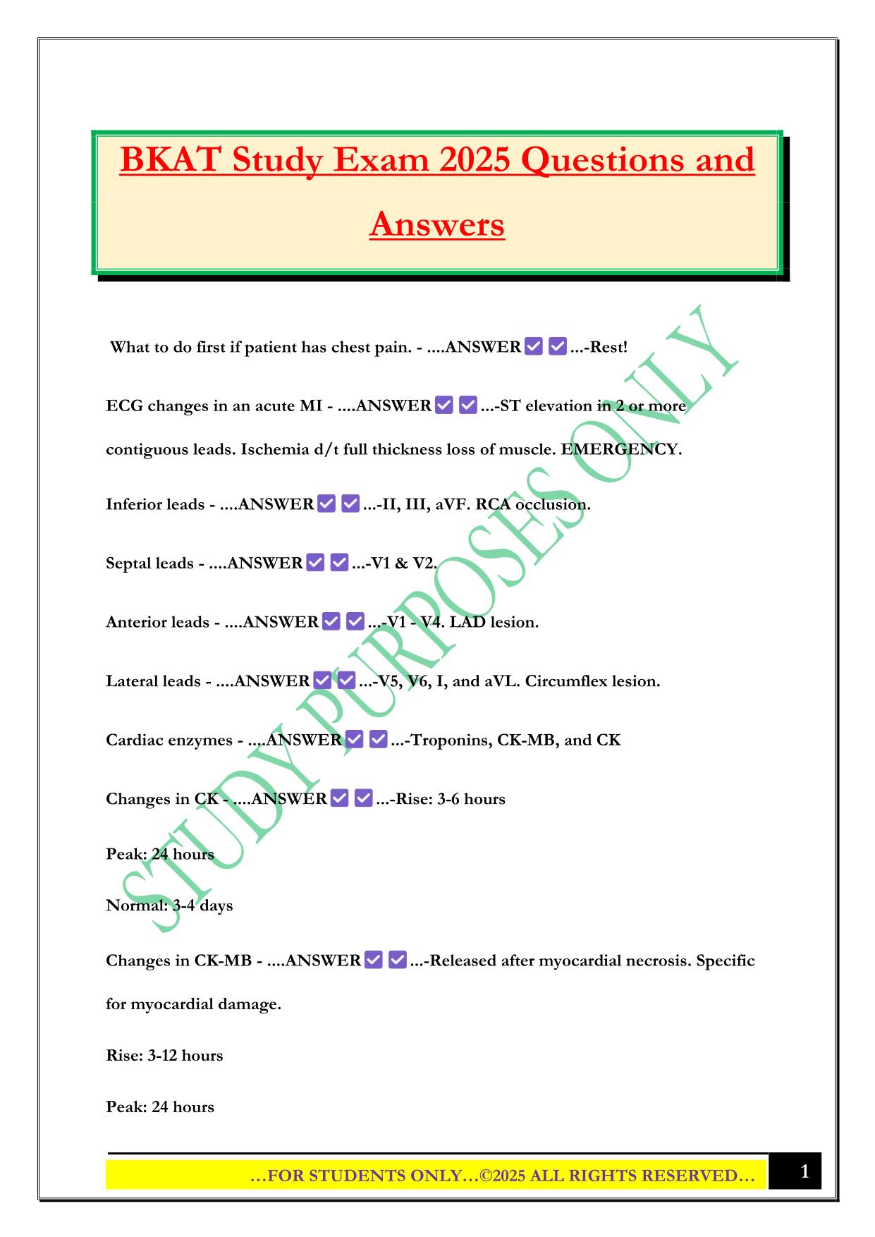 BKAT Study Exam 2025 Questions and Answers
