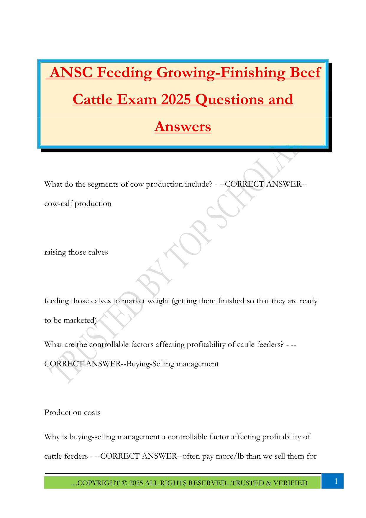 ANSC Feeding Growing-Finishing Beef Cattle Exam 2025 Questions and Answers