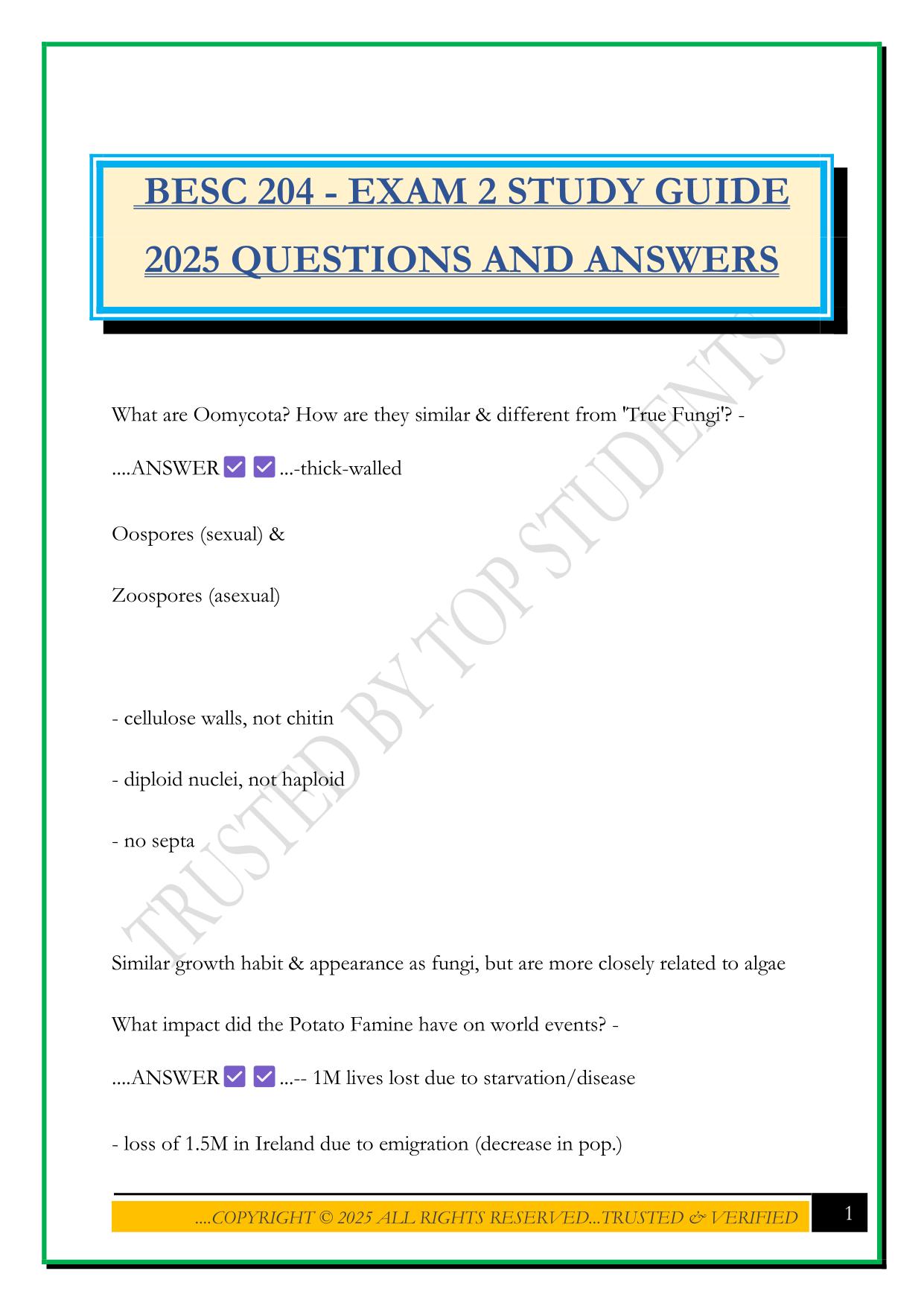 BESC 204 - EXAM 2 STUDY GUIDE 2025 QUESTIONS AND ANSWERS