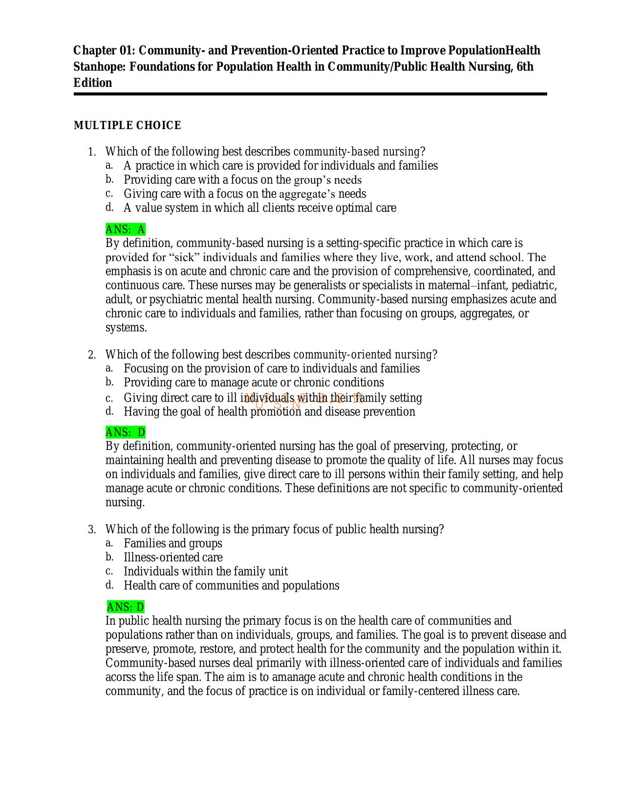 Test bank for Community/Public Health Exam MCQ with Correct Answers |100% Pass