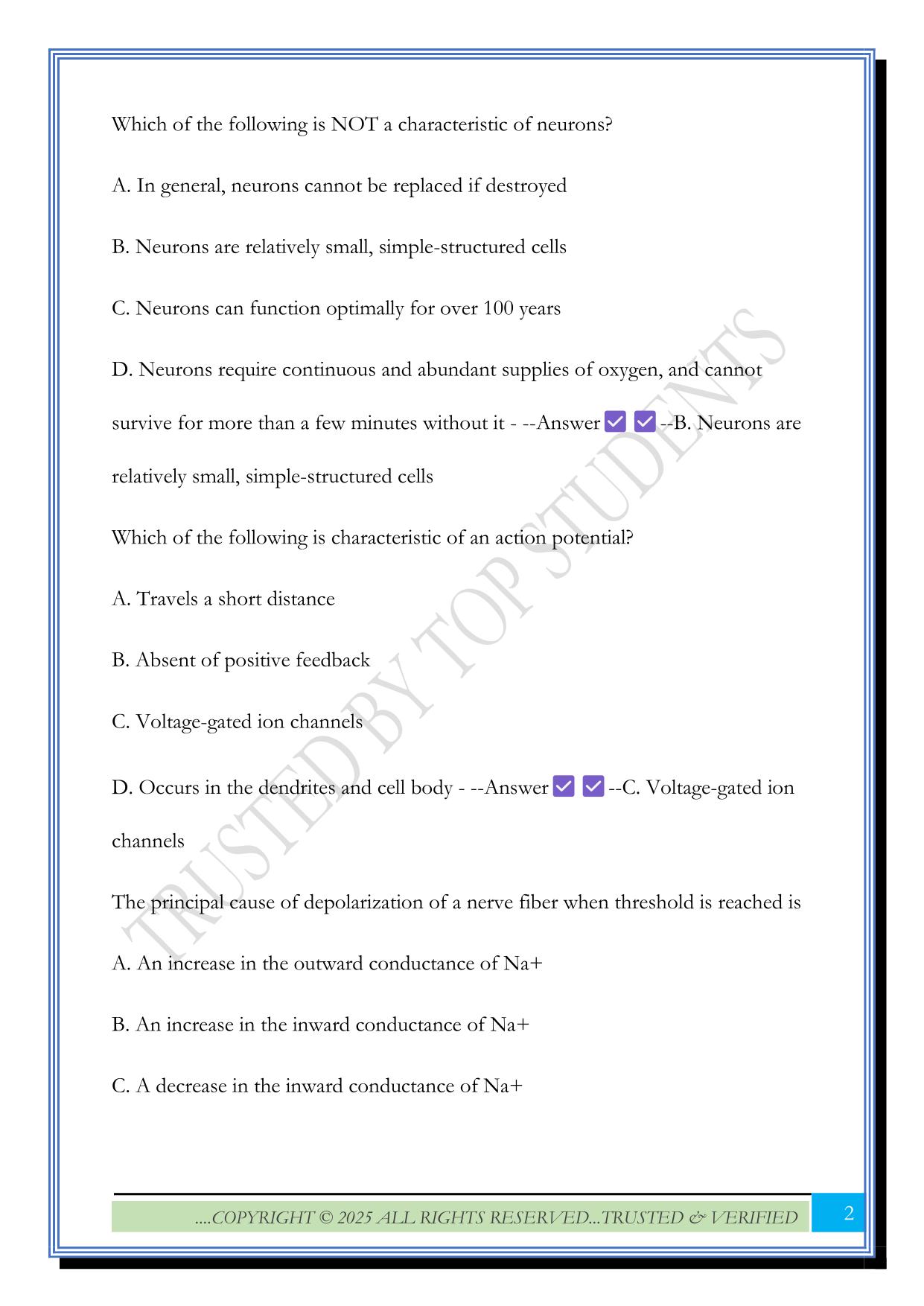 APHY 201- Quiz 2 2025 Questions and Answers