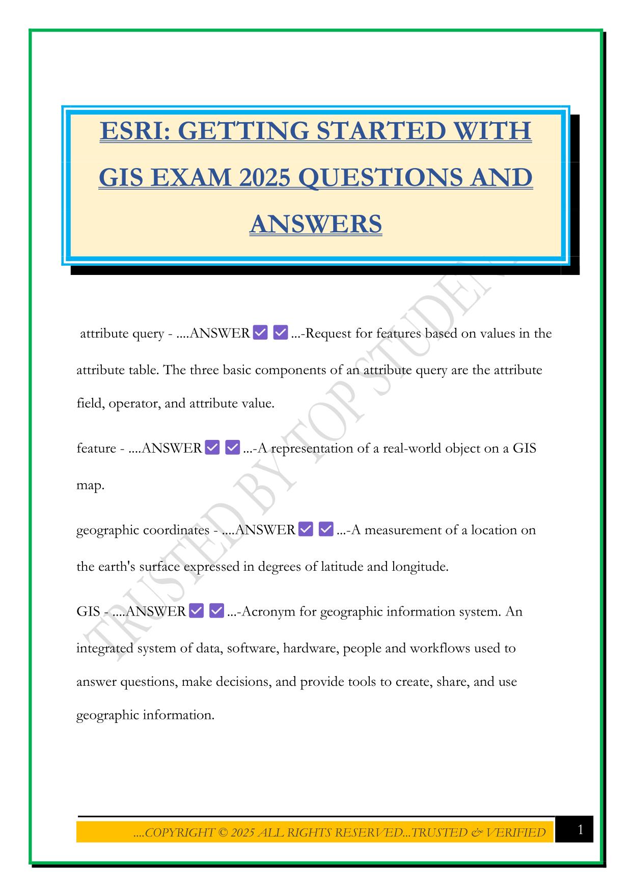 ESRI: GETTING STARTED WITH GIS EXAM 2025 QUESTIONS AND ANSWERS