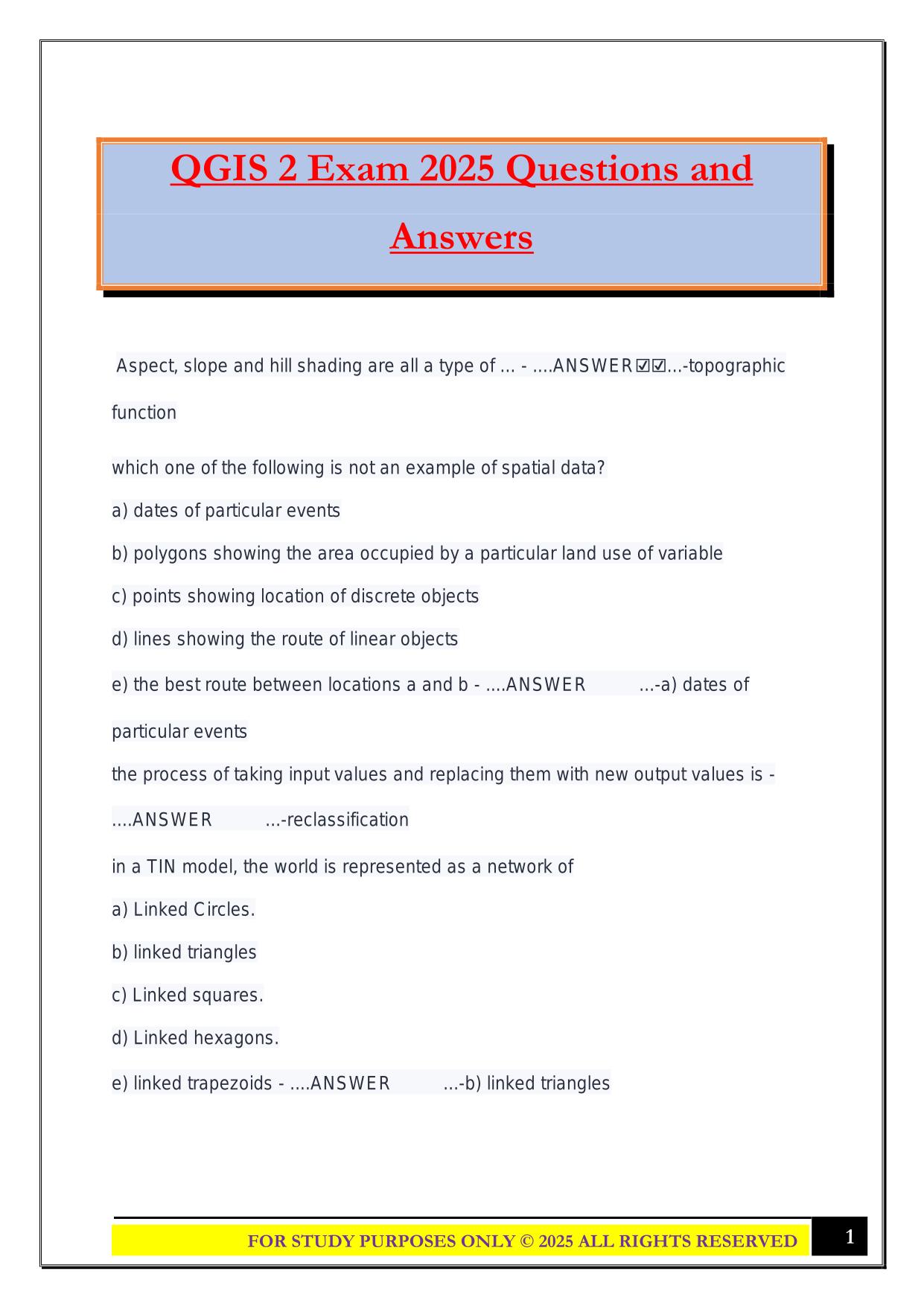 QGIS 2 Exam 2025 Questions and Answers