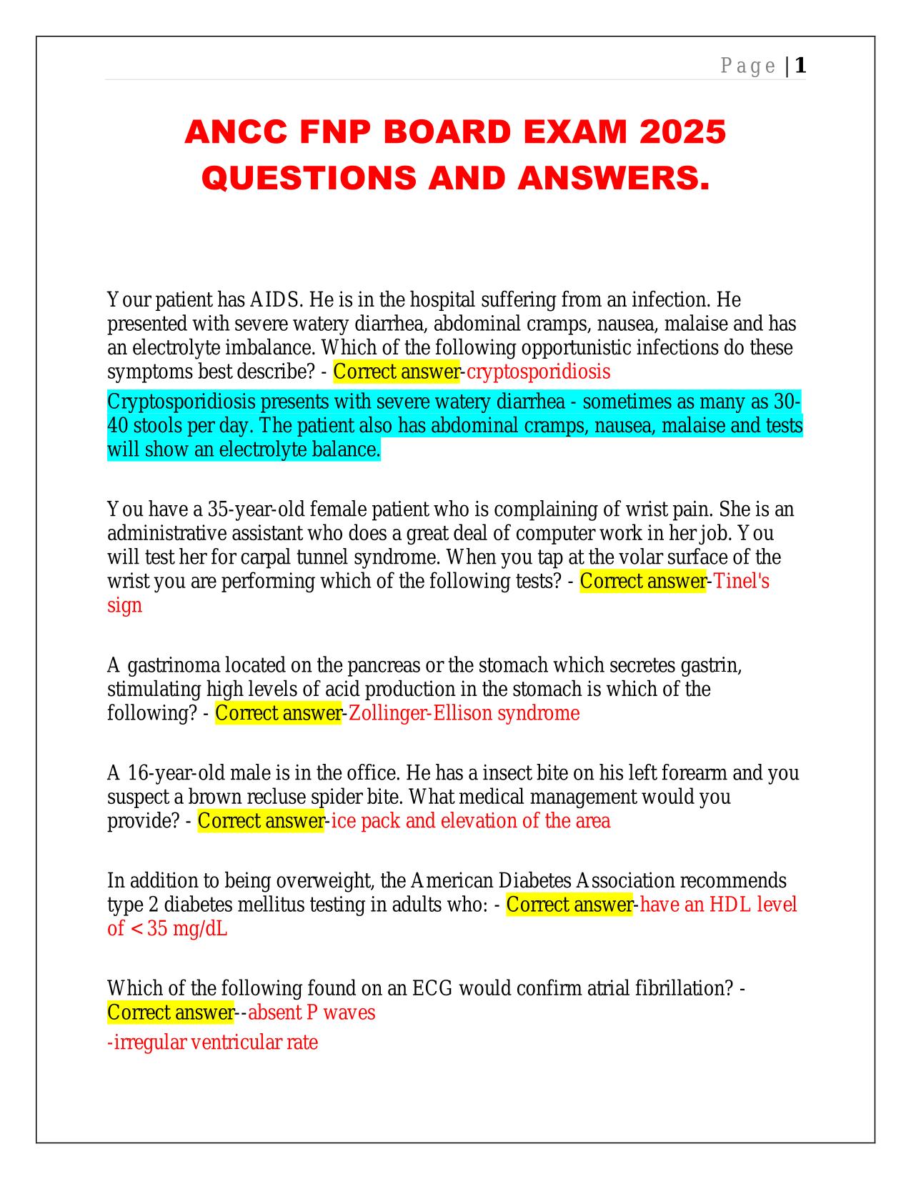 ANCC FNP BOARD EXAM 2025 QUESTIONS AND ANSWERS.