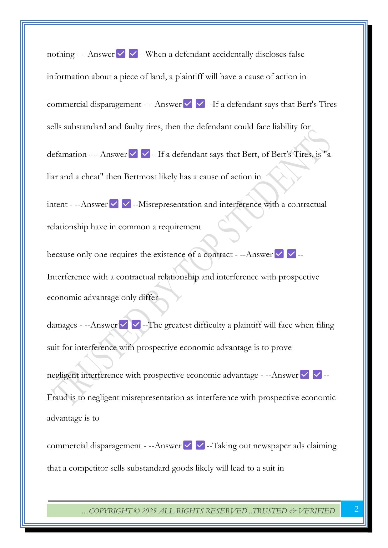 Torts final Exam 2025 Questions and Answers