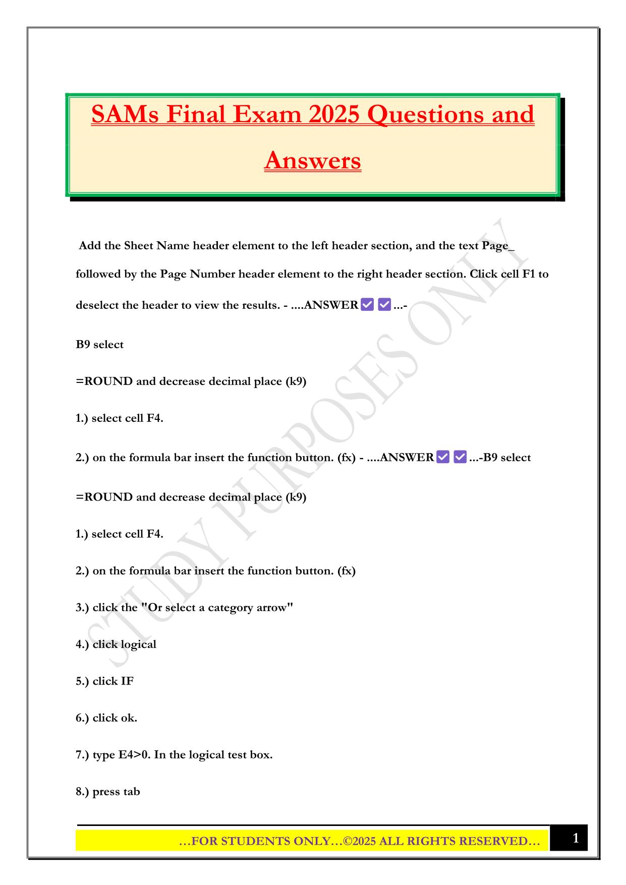 SAMs Final Exam 2025 Questions and Answers