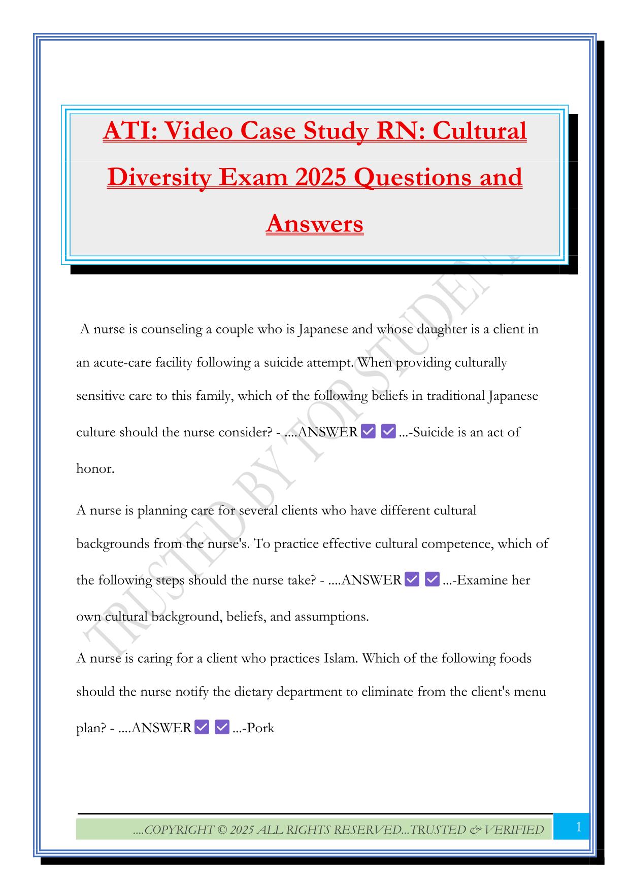 ATI Cultural Diversity Fall 2025 Bundled Exams Questions and Answers |100% Pass |Verified and Updated
