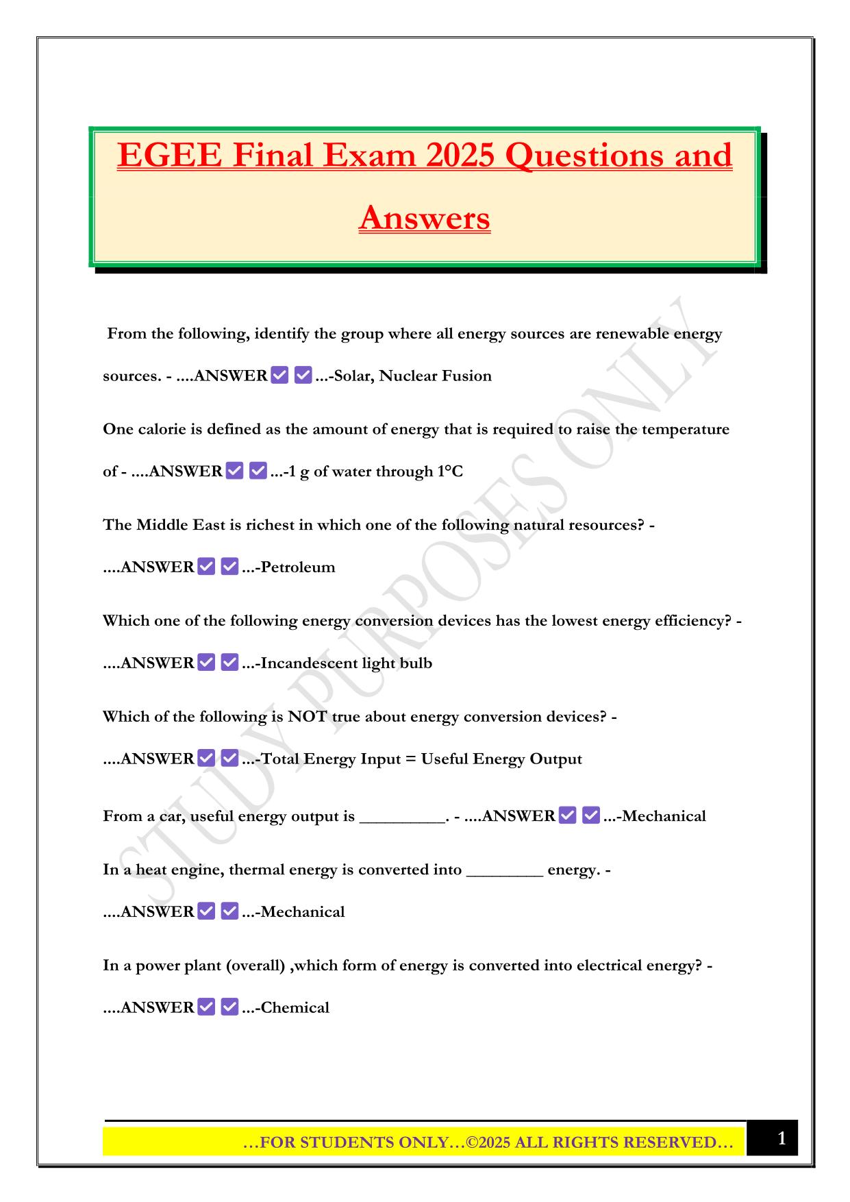 EGEE Final Exam 2025 Questions and Answers