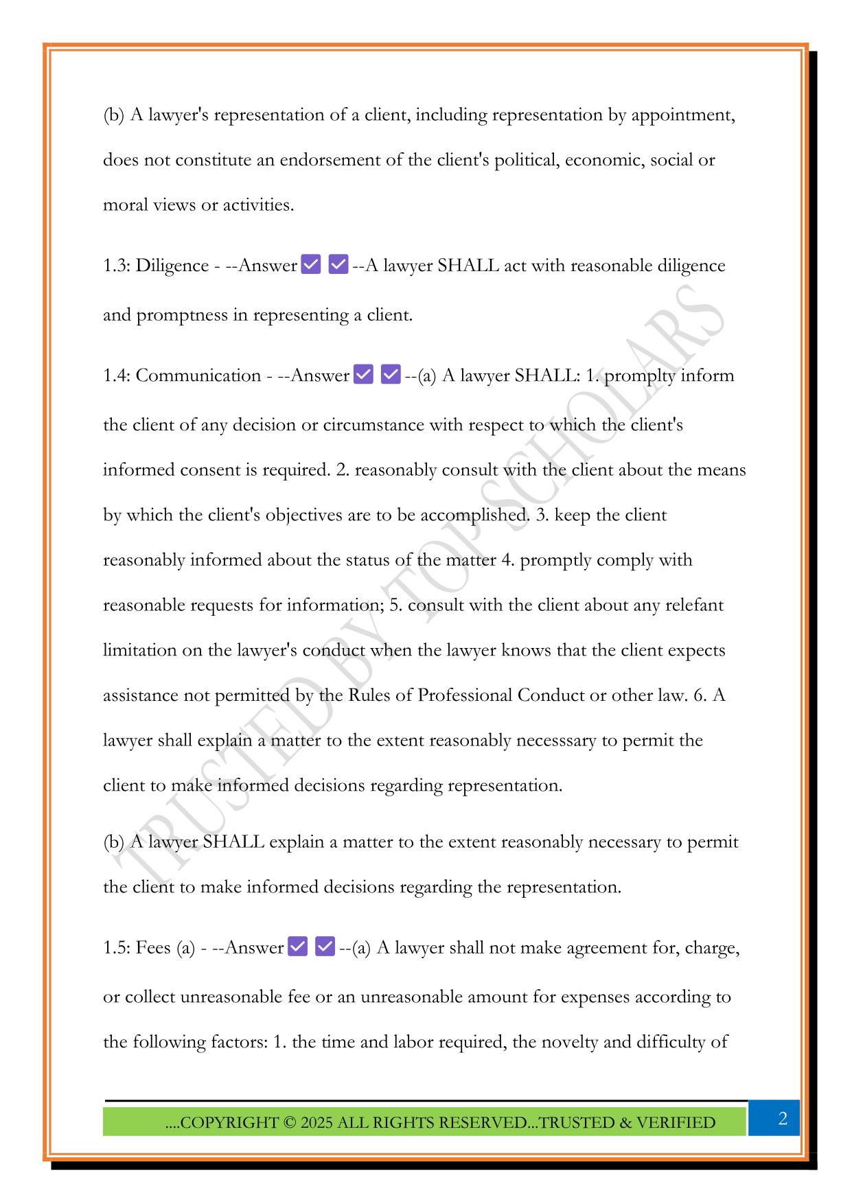 MPRE-ABA Model Rules of Professional Conduct Exam 2025 Questions and Answers
