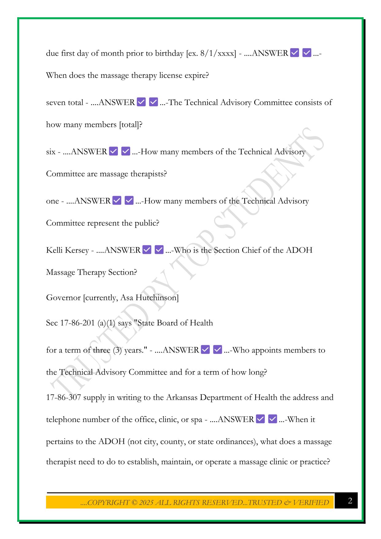 ARKANSAS MASSAGE THERAPY LAW EXAM 2025 QUESTIONS AND ANSWERS