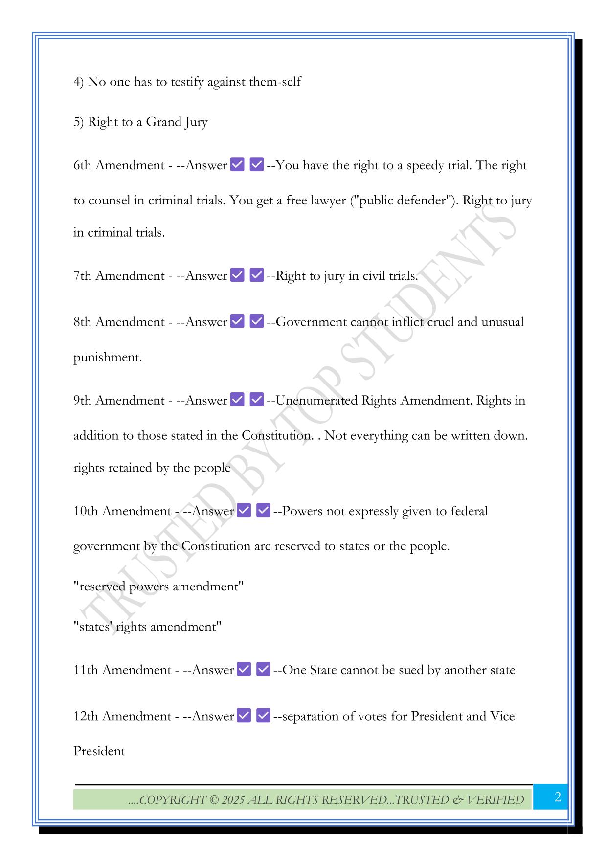 Civic Literacy Exam 2025 Questions and Answers