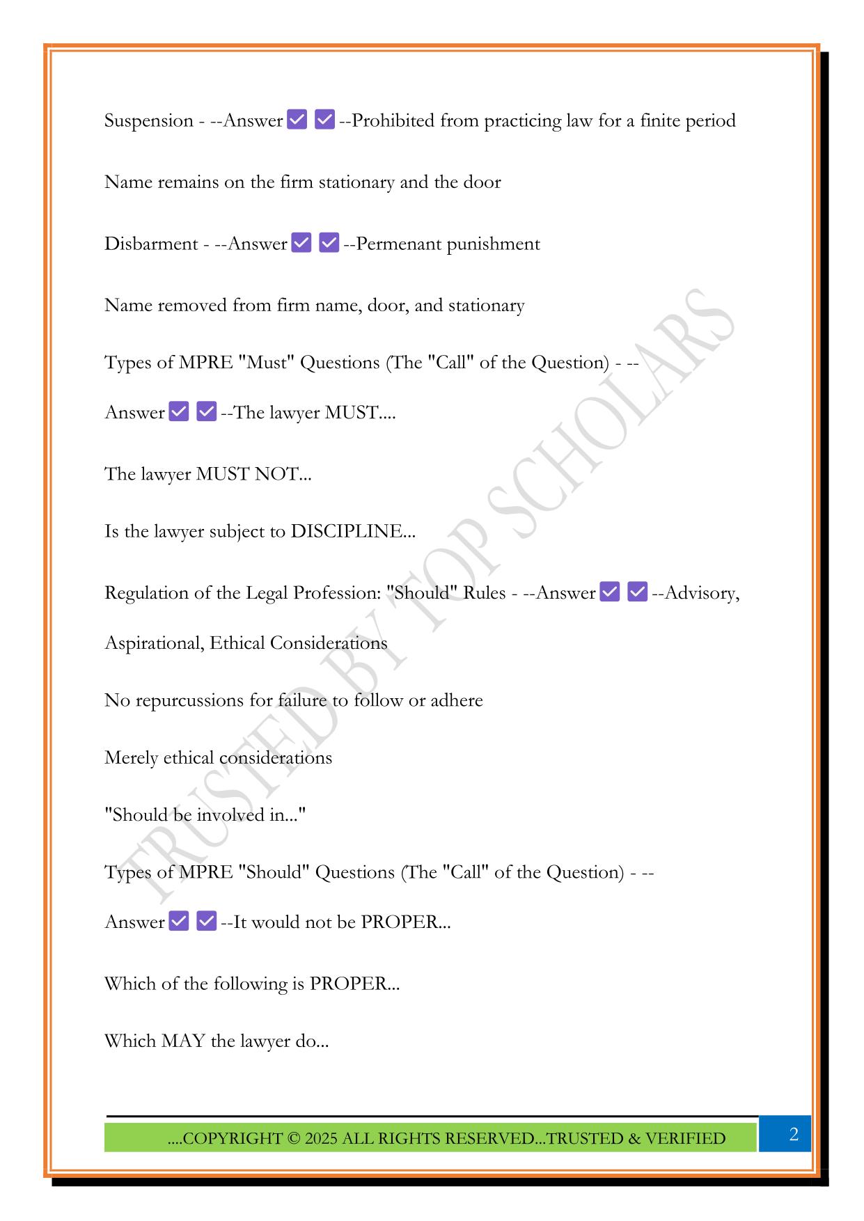 MPRE Exam 2025 Questions and Answers