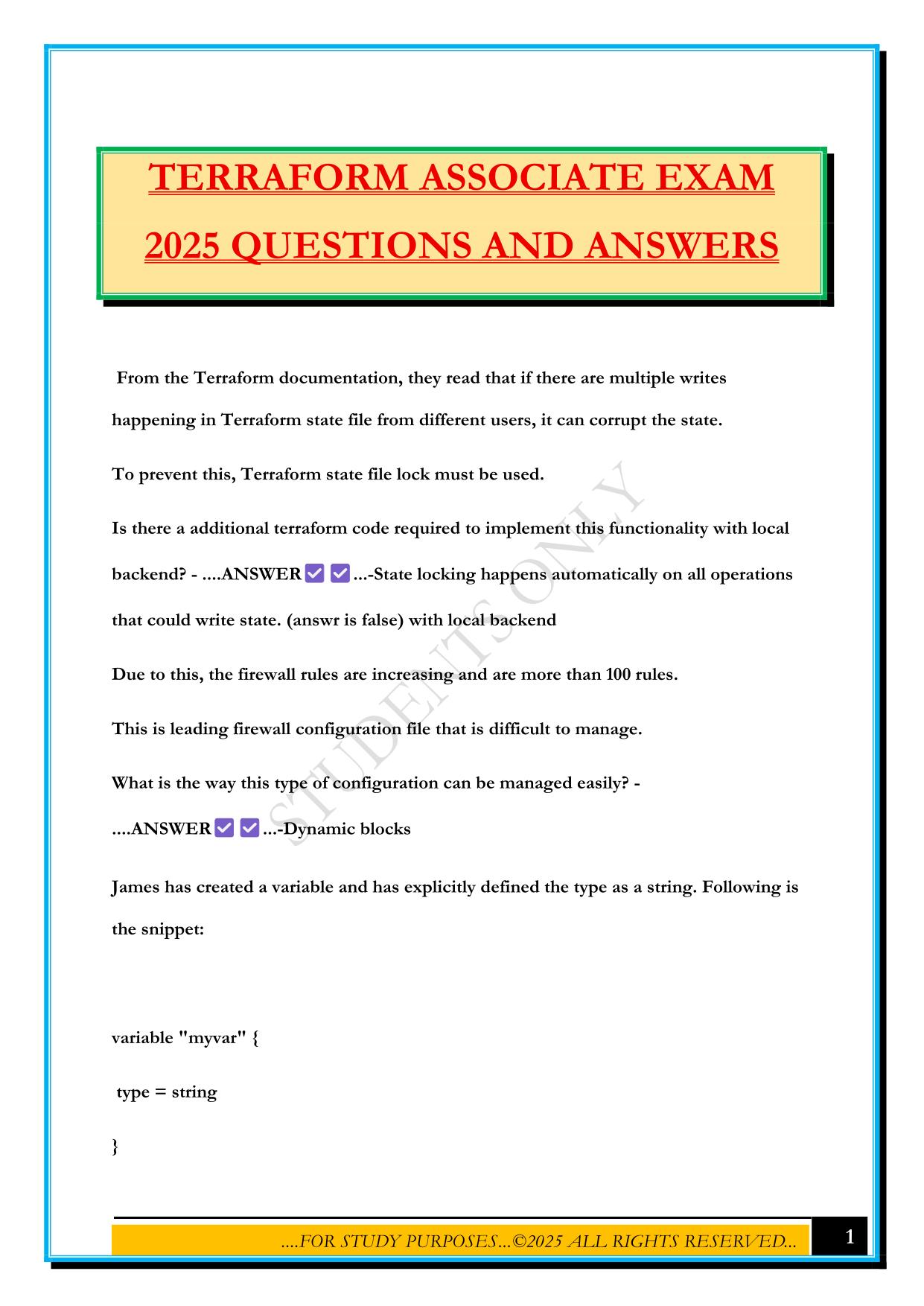 TERRAFORM ASSOCIATE EXAM 2025 QUESTIONS AND ANSWERS