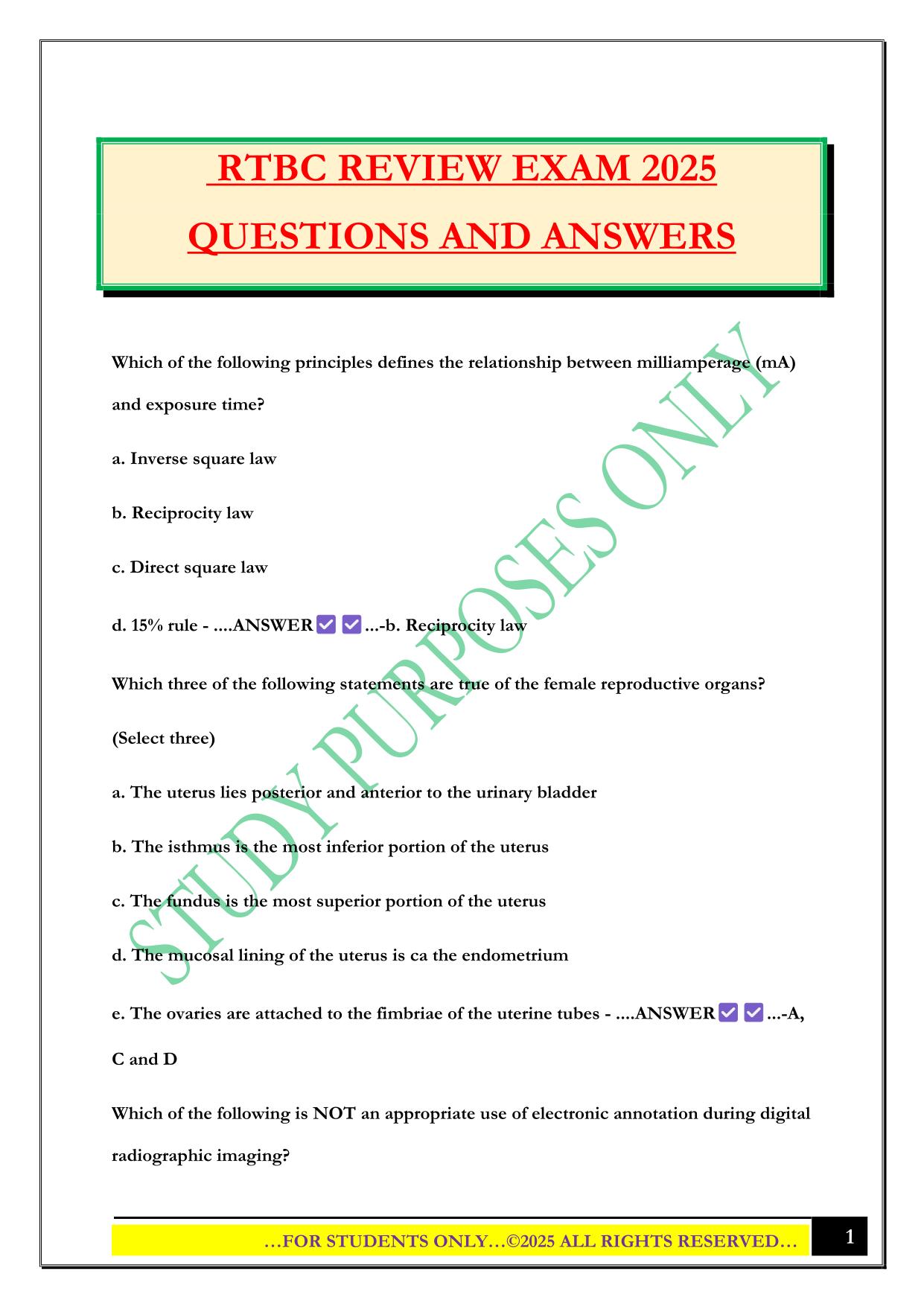 RTBC REVIEW EXAM 2025 QUESTIONS AND ANSWERS