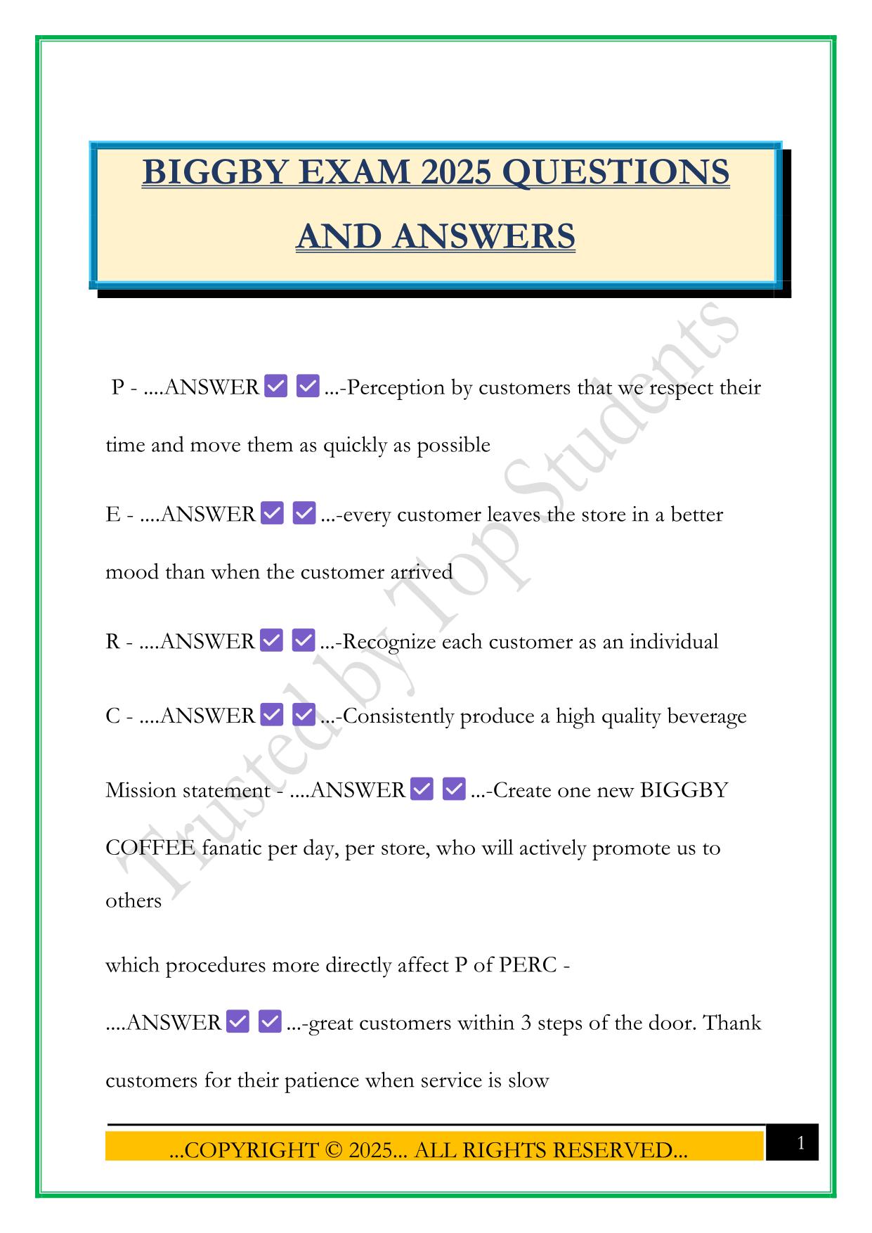 BIGGBY EXAM 2025 QUESTIONS AND ANSWERS