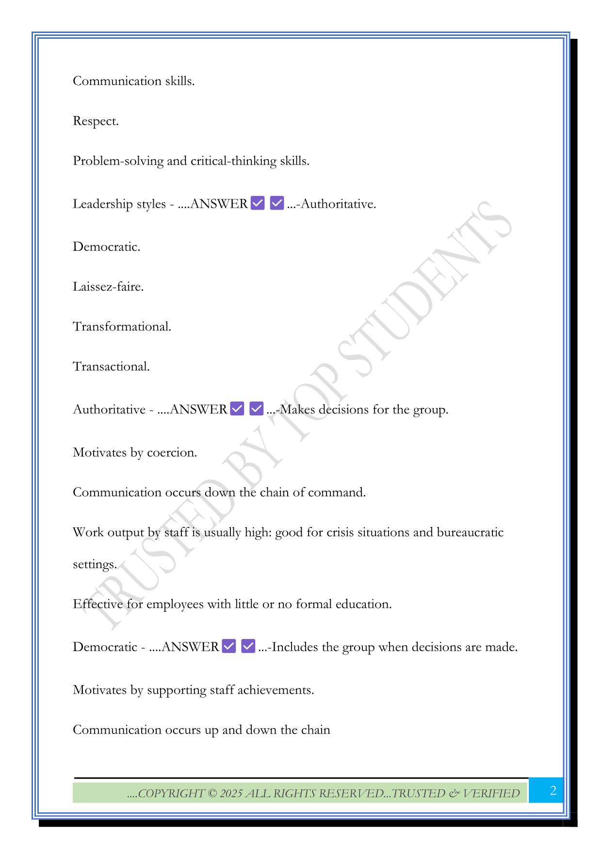 ATI Leadership and Management Exam 2025 Questions and Answers