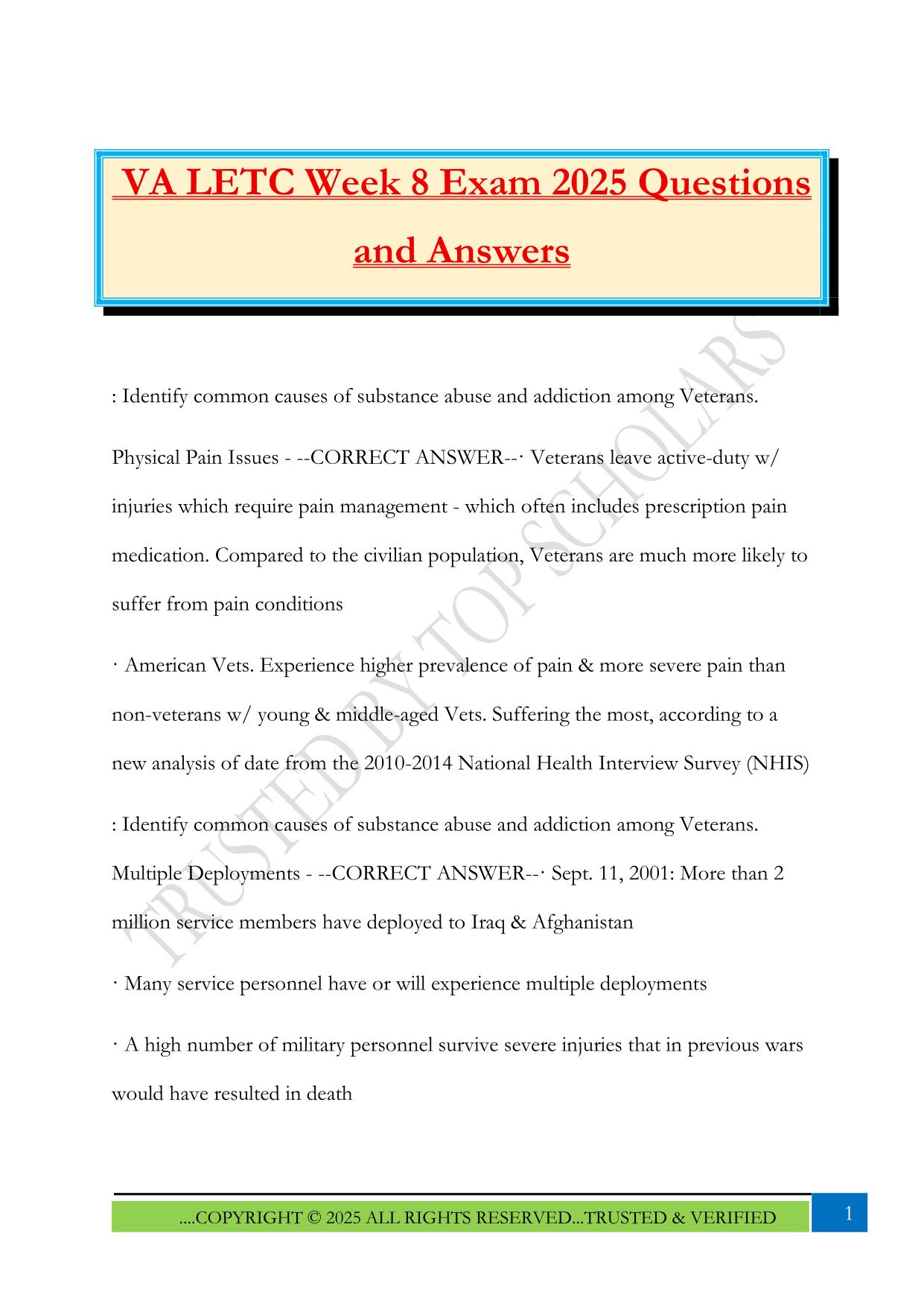 VA LETC Week 8 Exam 2025 Questions and Answers