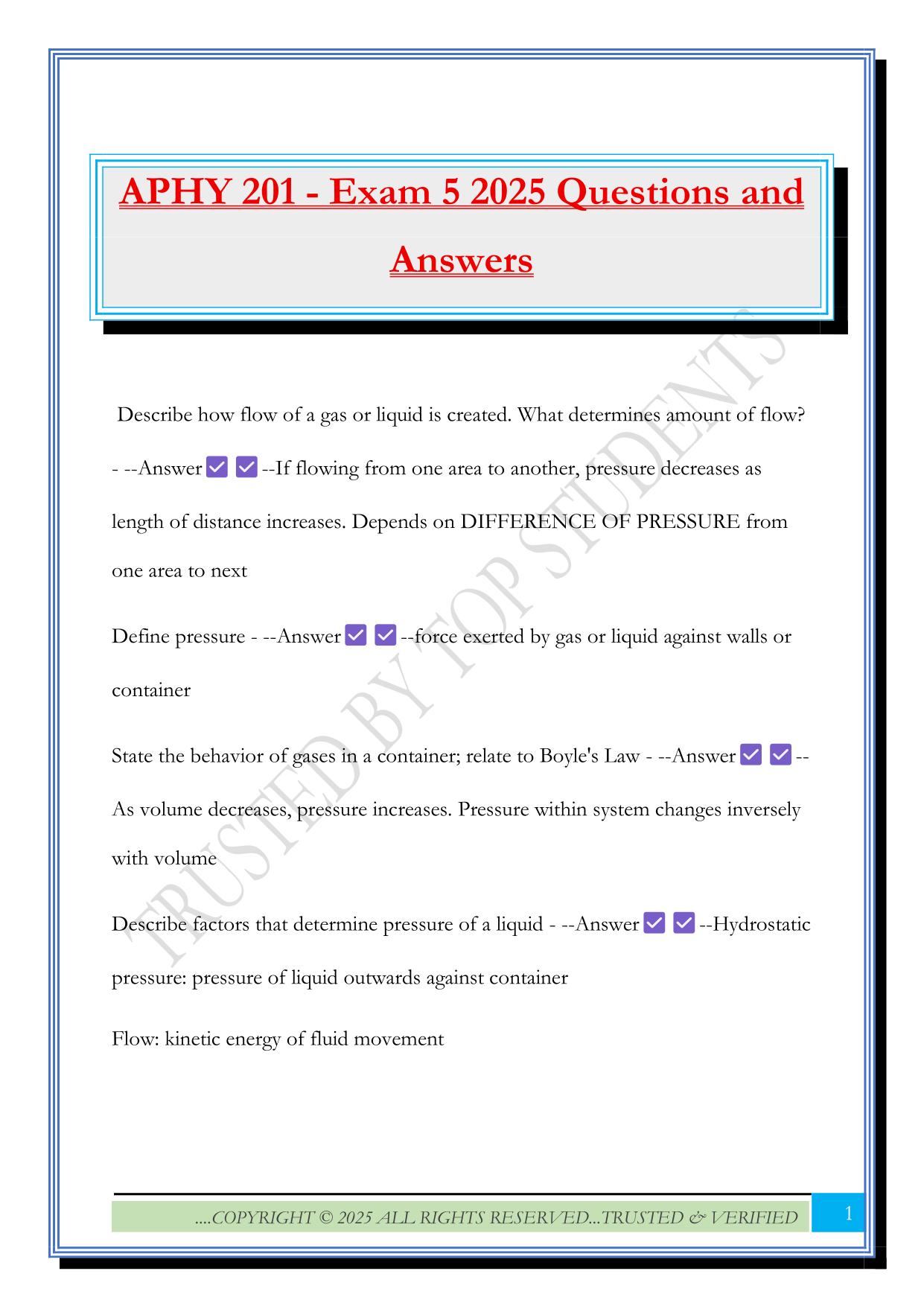 APHY 201 - Exam 5 2025 Questions and Answers
